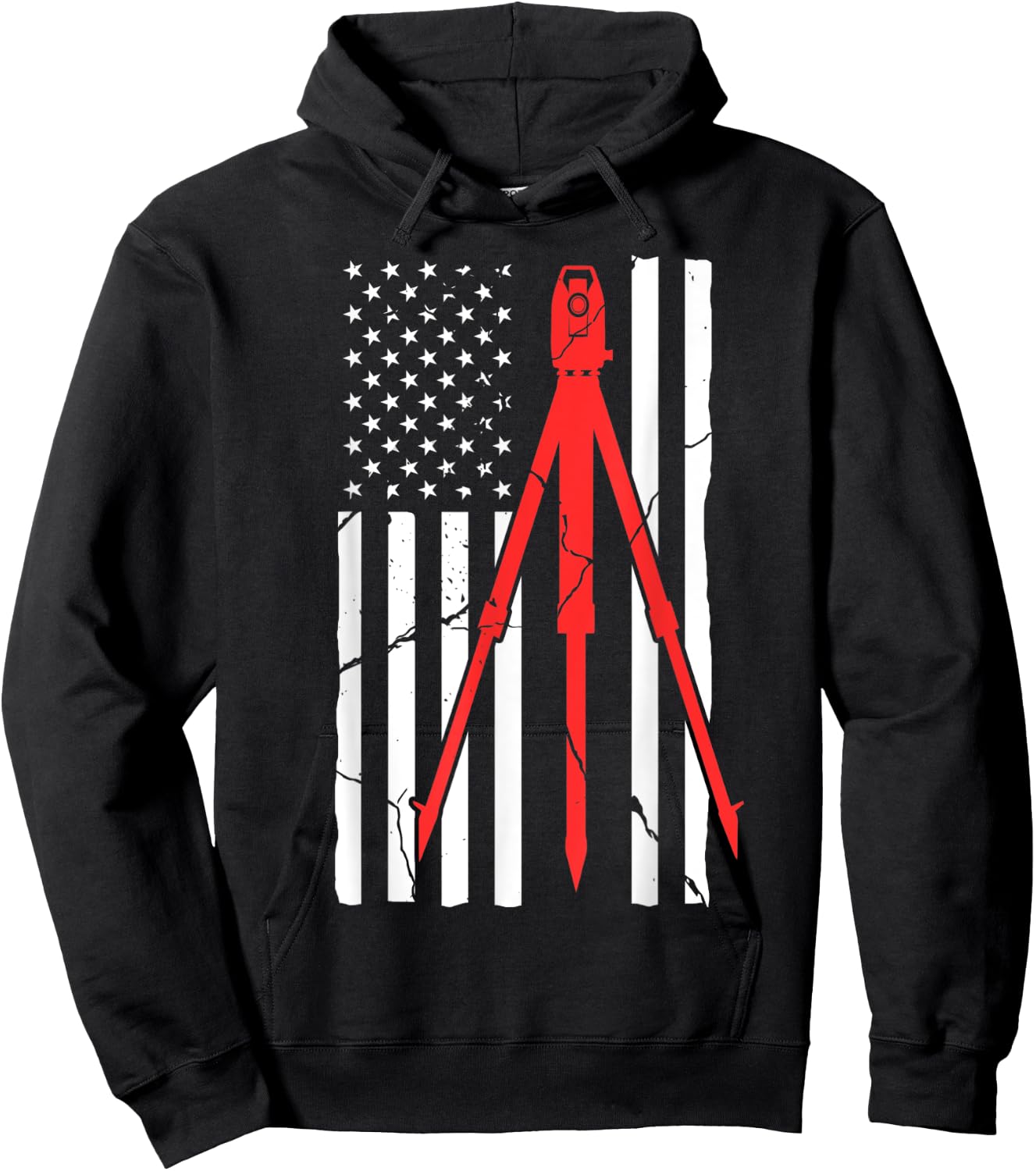 Land Surveying Flag Equipment Funny Surveyor Gifts Hoodie - Hoodie | Black