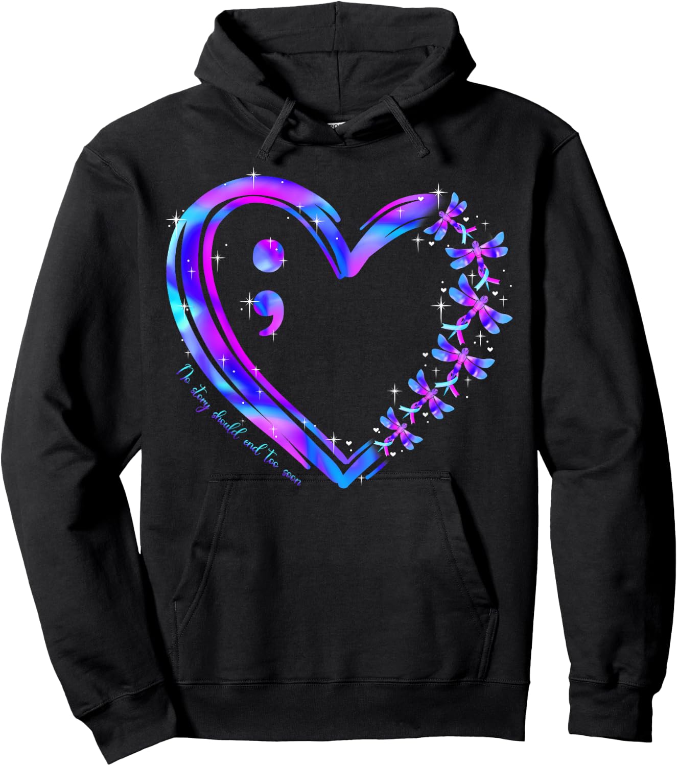 Suicide Prevention Awareness Teal Purple Heart Dragonfly Hoodie - Hoodie | Black