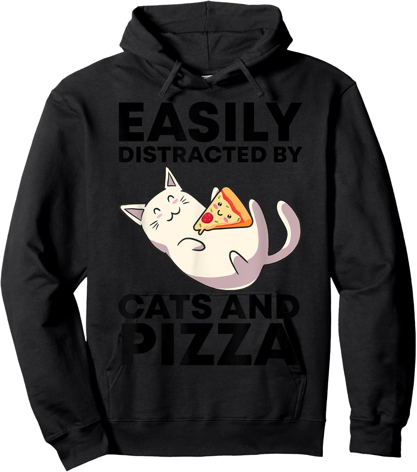 Easily Distracted By Cats And Pizza Kawaii Cat Lovers Gift Men Women Girls Kids Hoodie - Hoodie | Black