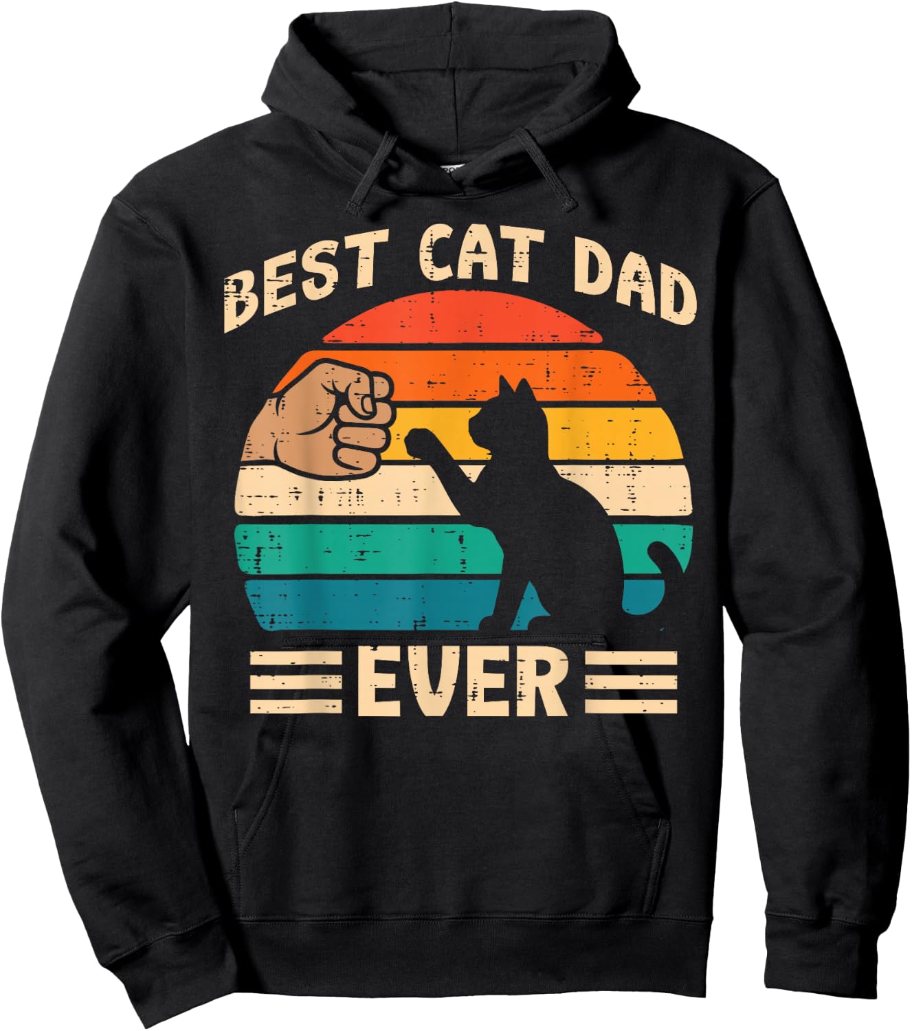 Best Cat Dad Ever Fist Bump Retro Fathers Day Fur Papa Daddy Hoodie - Hoodie | Black
