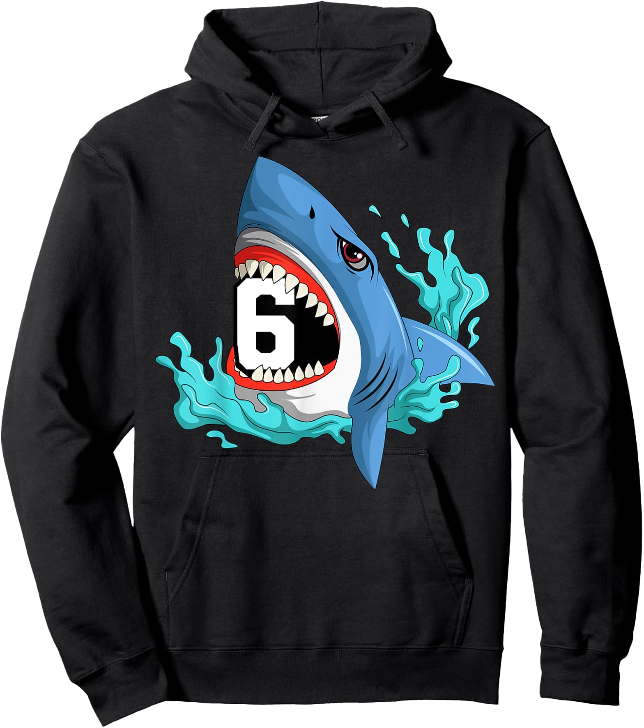 6 Shark Birthday Animal Themed Bday Party Celebration Hoodie - Hoodie | Black