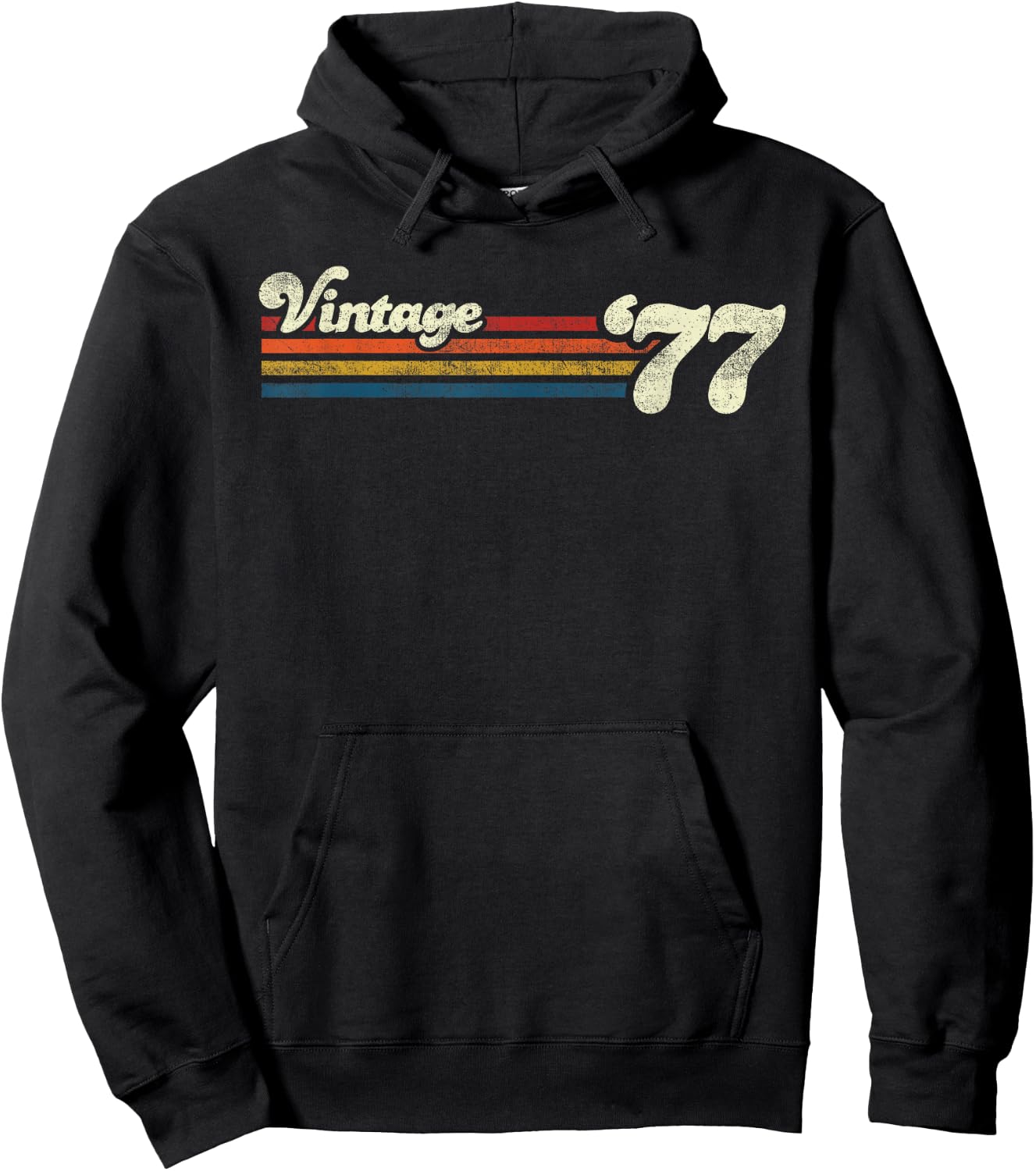 Vintage 1977 Chest Stripe Birthday Hoodie - Hoodie | Black