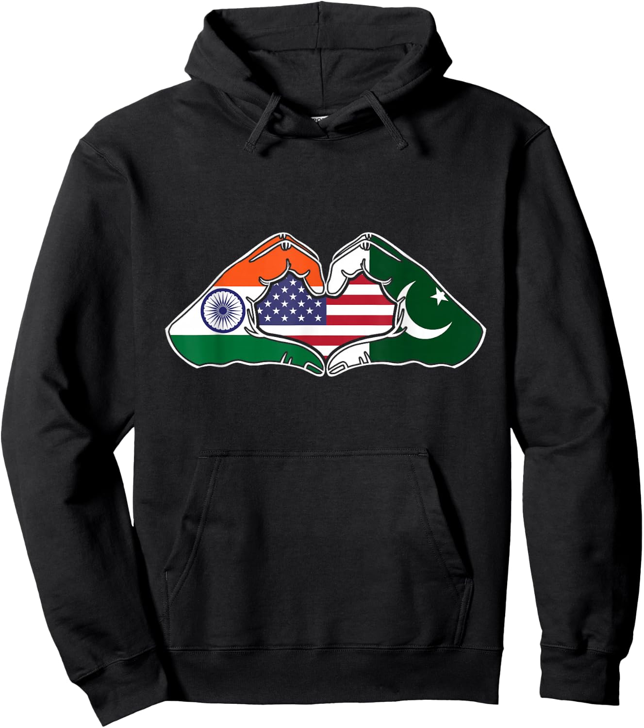 Heart hands India, Pakistan and the USA Hoodie - Hoodie | Black