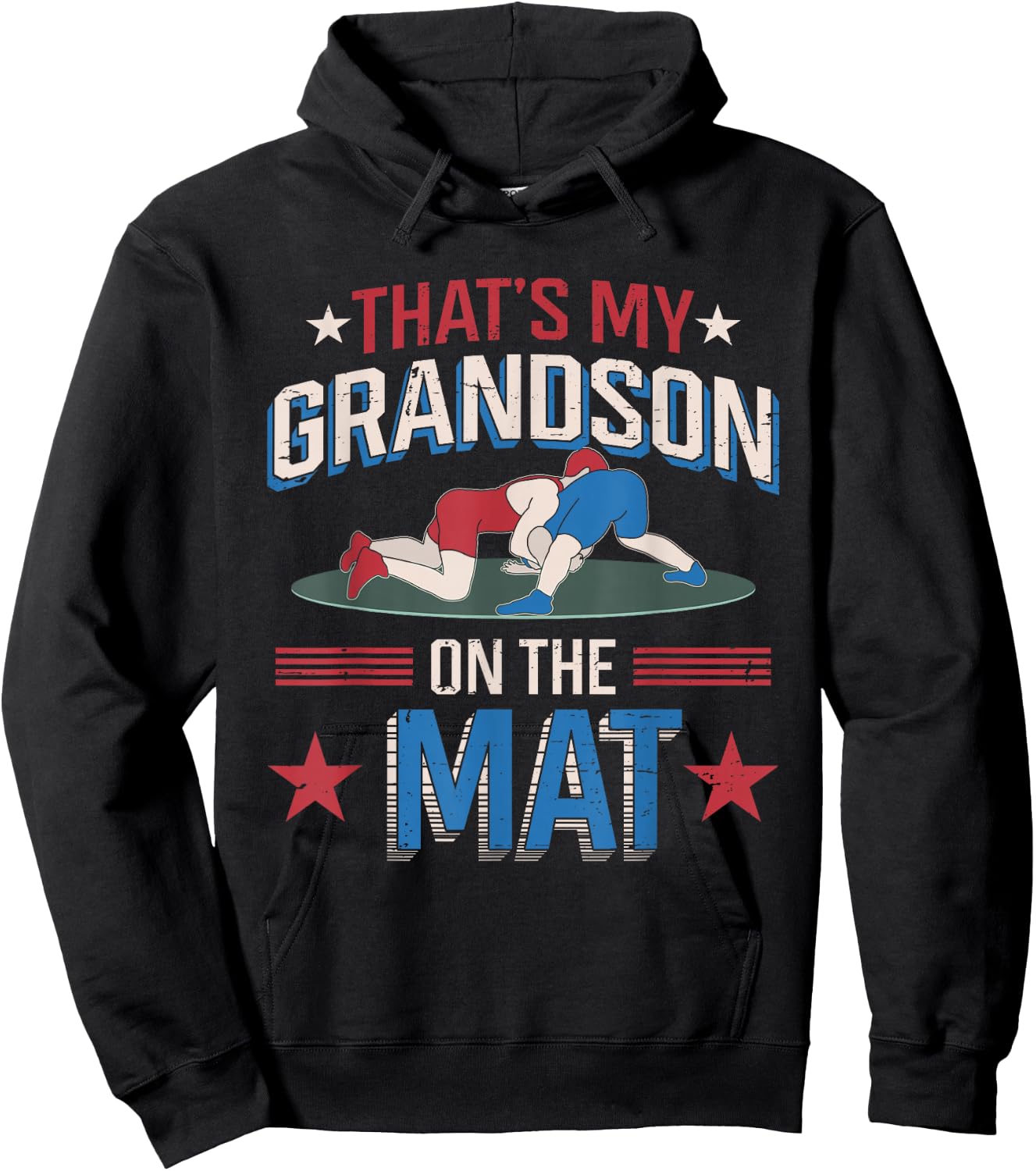 That's My Grandson On The Mat Wrestler Supportive Grandpa Hoodie - Hoodie | Black
