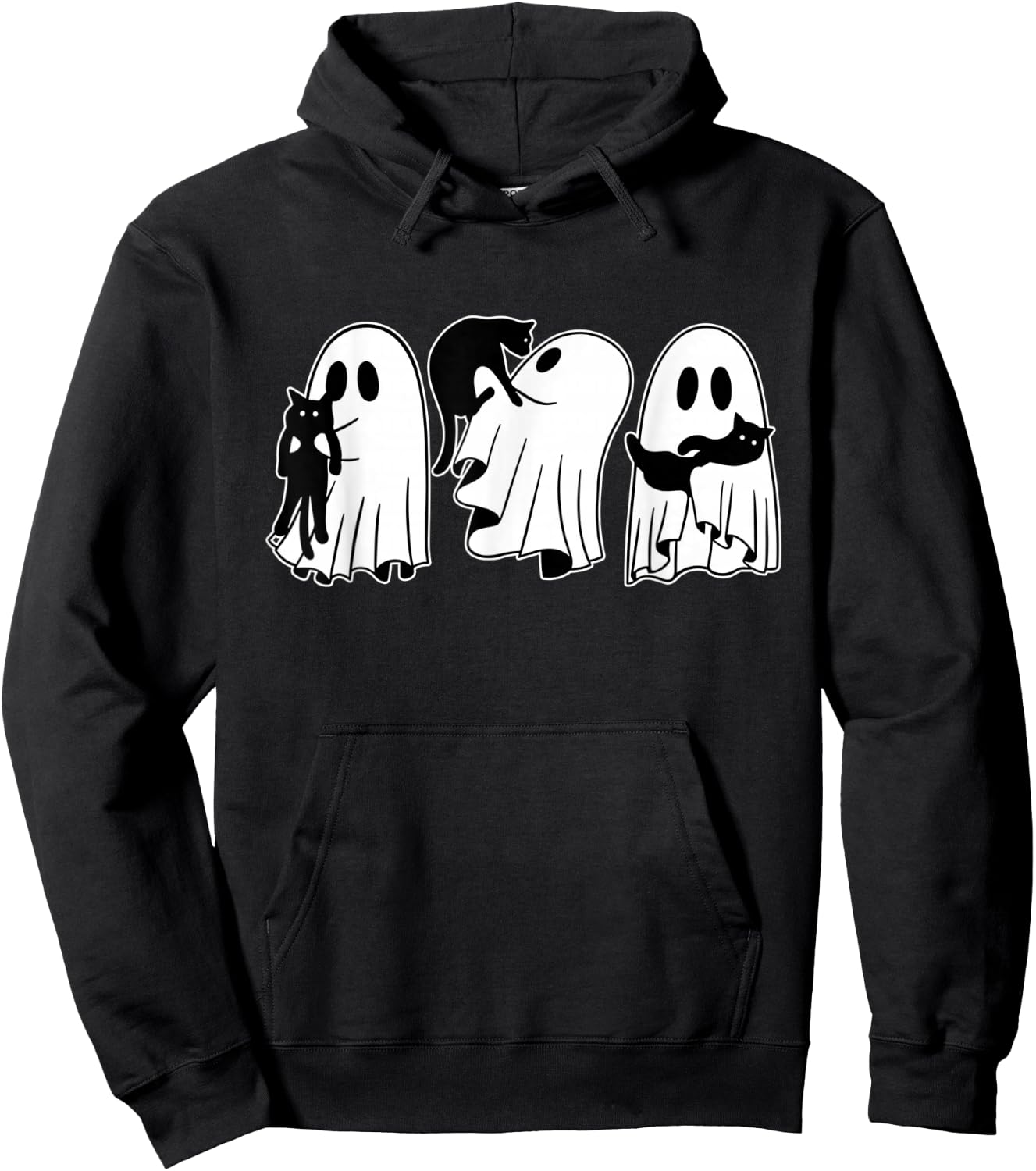 Ghost Holding Black Cat Funny Halloween Cat Lovers Women Hoodie - Hoodie | Black