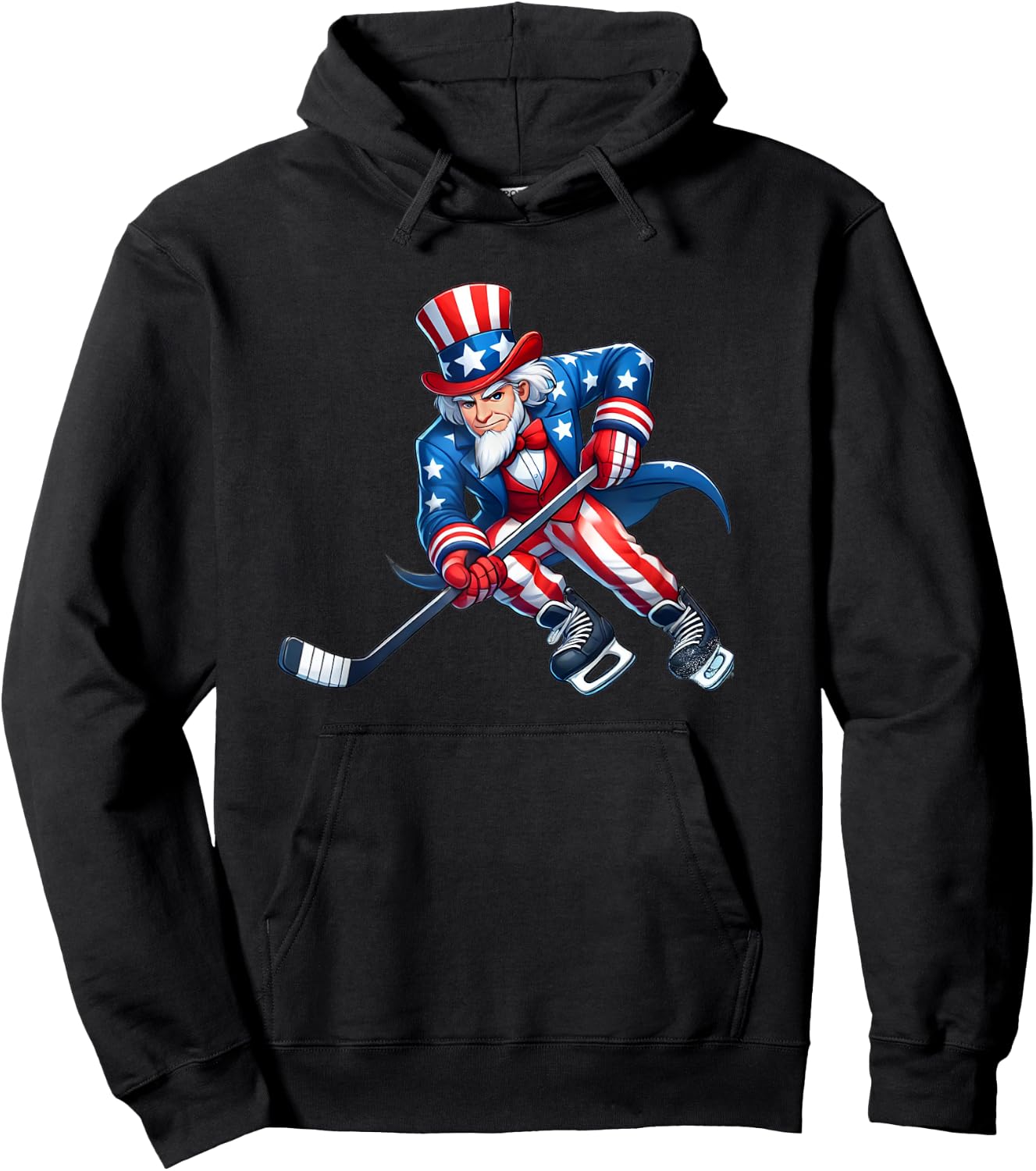 Uncle Sam Hockey Funny 4th of July Independence Day Sports Kids Men Hoodie - Hoodie | Black