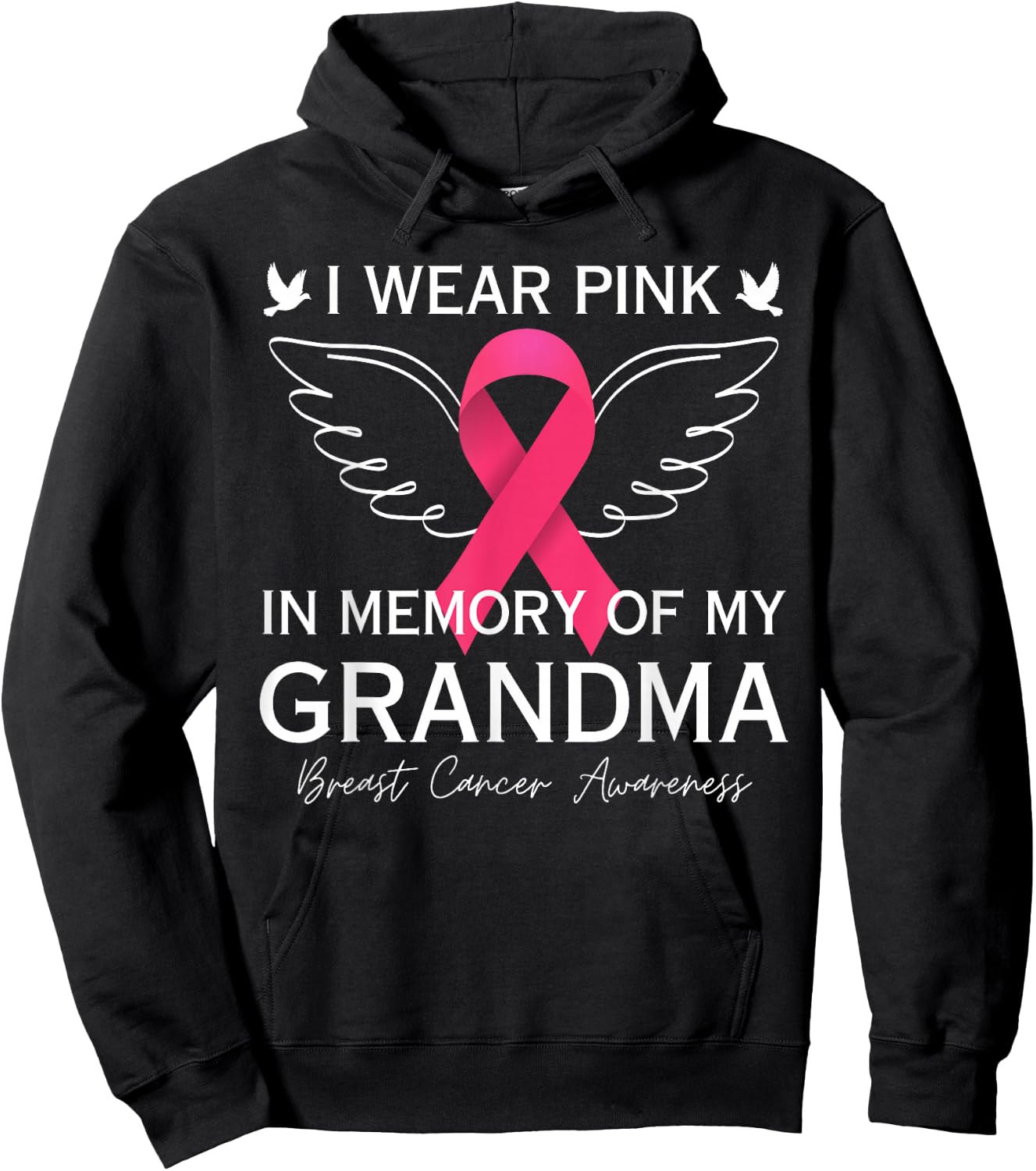 I Wear Pink In Memory Of My Grandma Angel In Heaven Memory Hoodie - Hoodie | Black