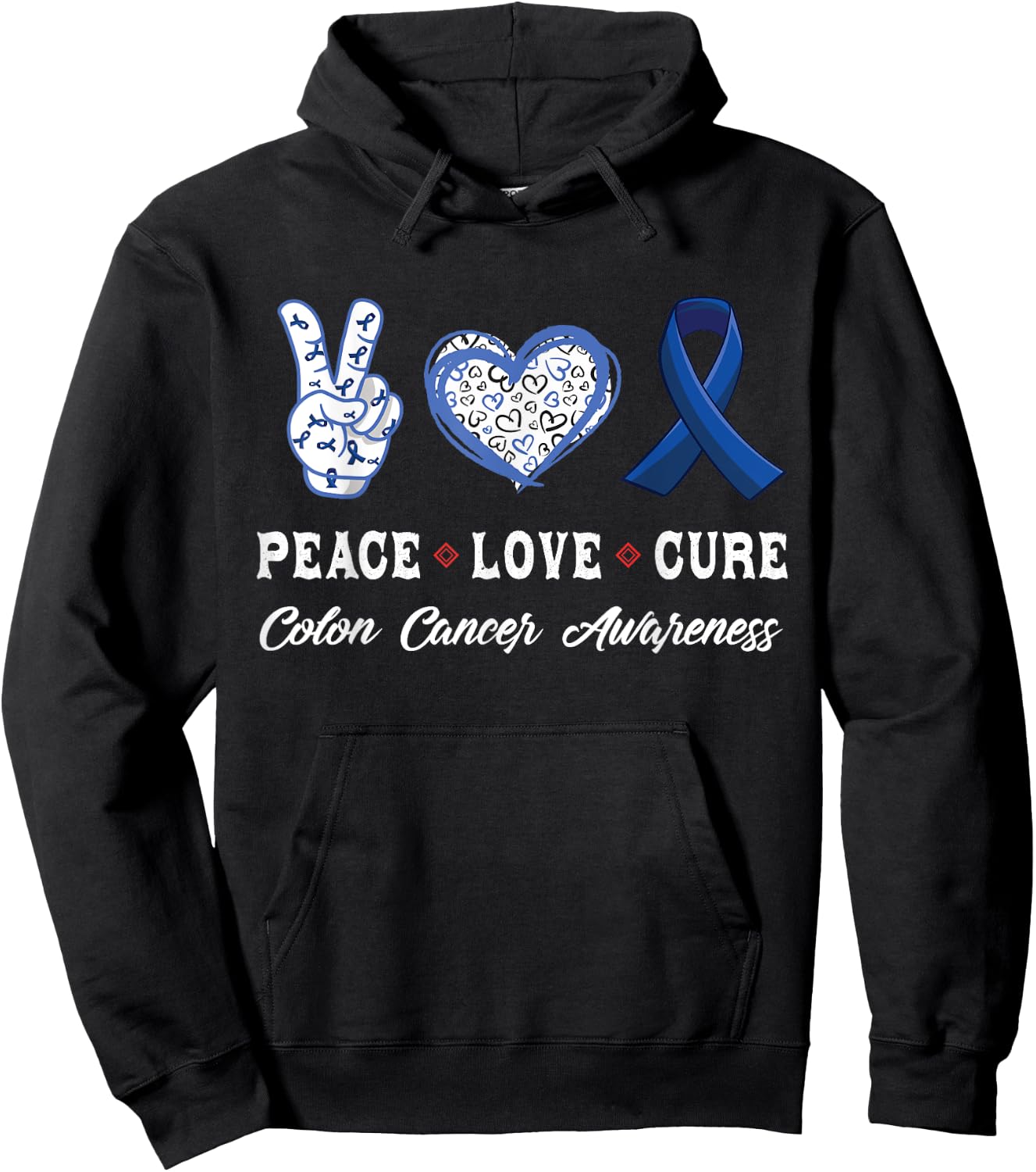 Peace Love cure Colon Cancer awareness men women Kids Hoodie - Hoodie | Black