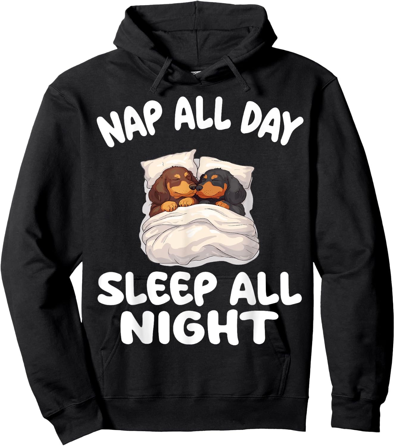 Cute Dachshund Nap All Day Sleep all Night Pajamas Nightgown Hoodie - Hoodie | Black