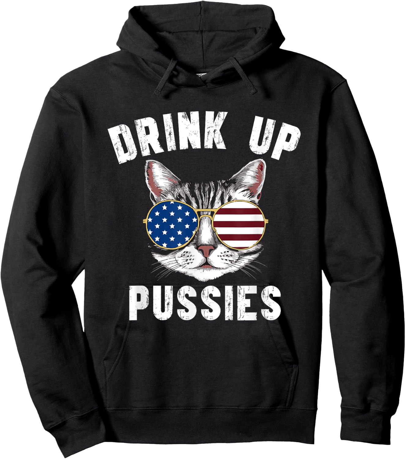 Funny Drink Up Pussies Sarcastic Cat Drinking Drinker Humor Women Hoodie - Hoodie | Black