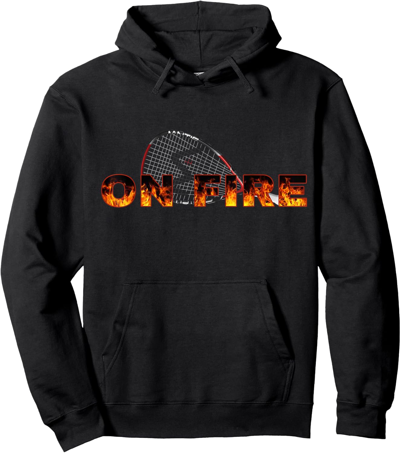 Racquetball Racquet On Fire with Flames Graphic Gear Hoodie - Hoodie | Black