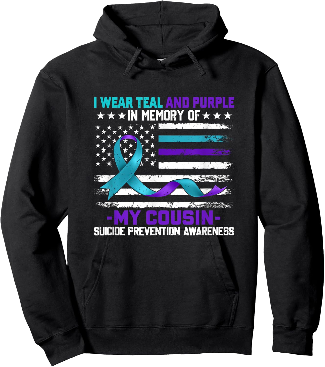 In Memory Cousin Suicide Awareness Prevention American Flag Hoodie - Hoodie | Black