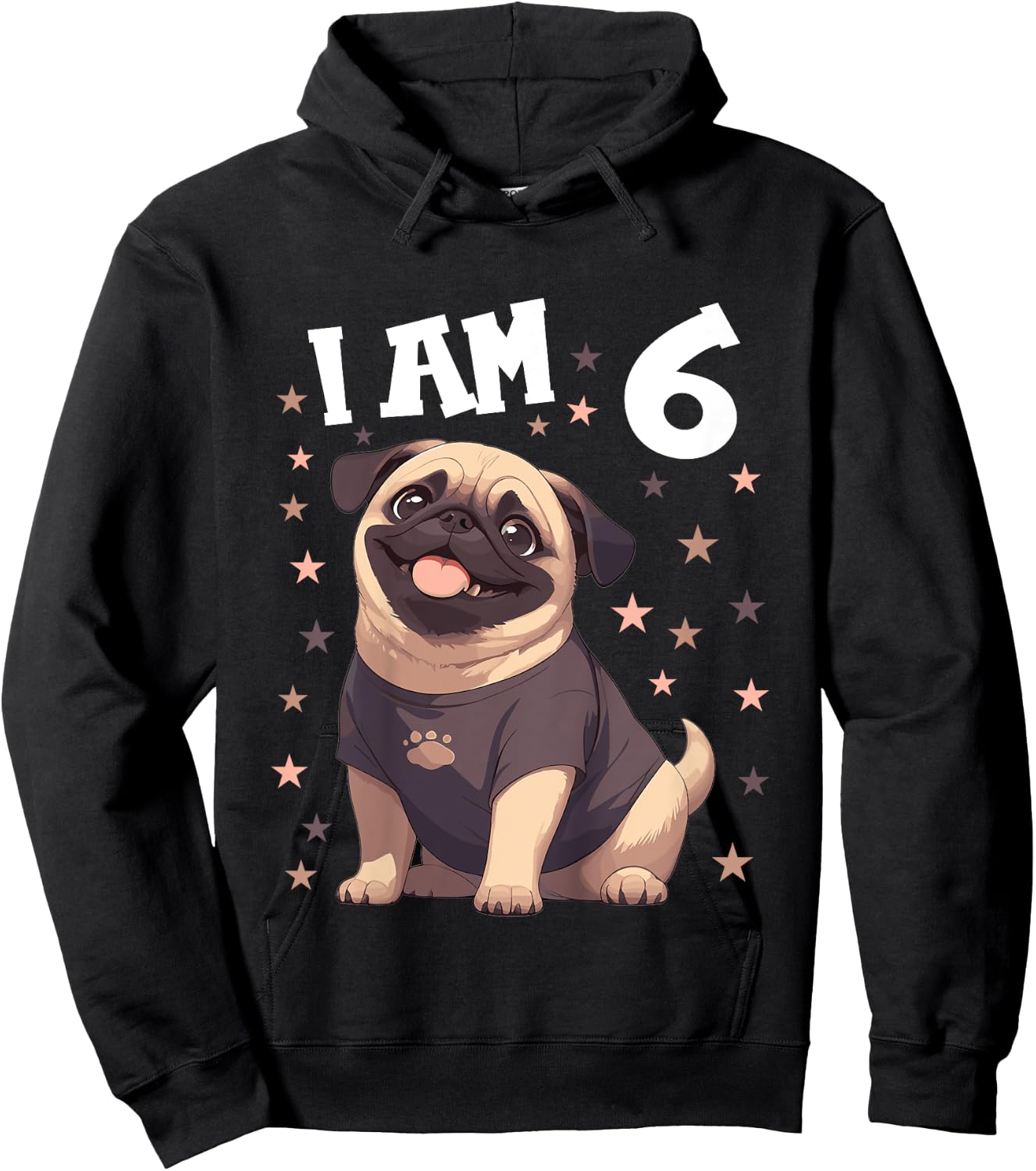 Kids 6 Years old 6th birthday Pugs Pug Hoodie - Hoodie | Black
