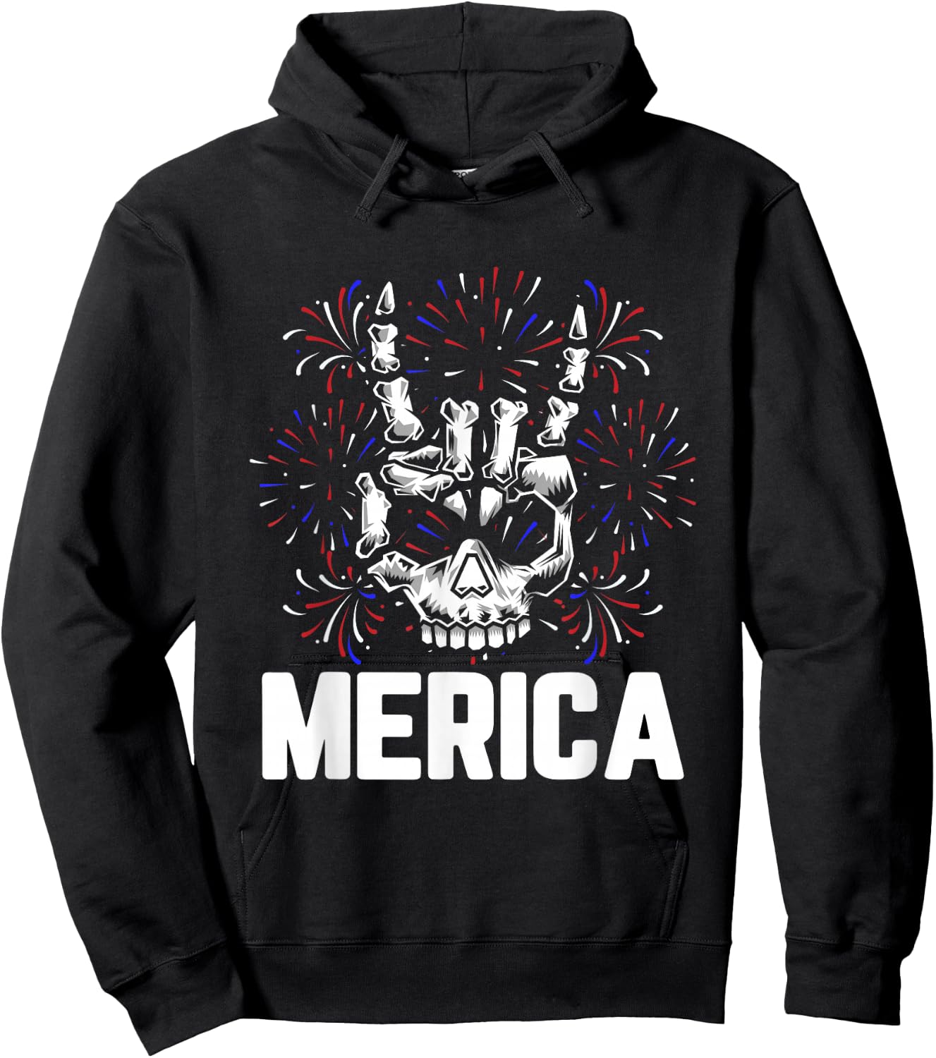 Merica 4th of July Rock And Roll Skull Hands Rocker Hoodie - Hoodie | Black