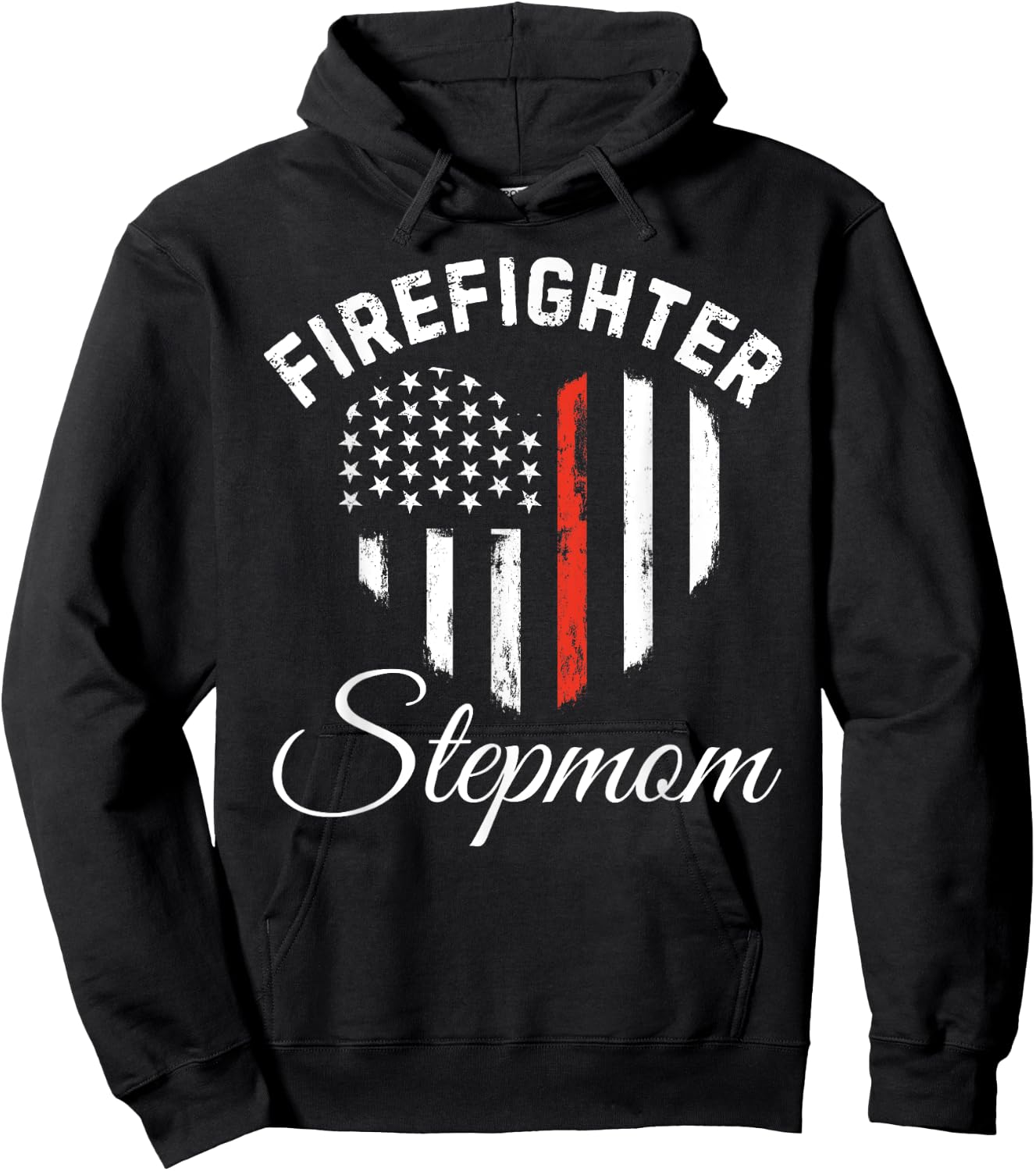 Firefighter Stepmom Patriotic Heart American Flag Mother Day Hoodie - Hoodie | Black