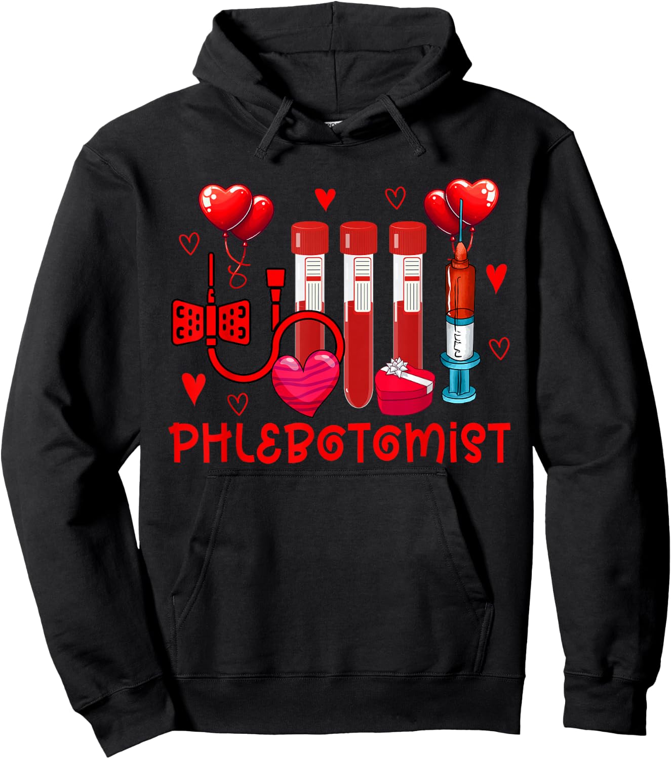 Phlebotomist Valentine's Day Phlebotomist Tools Cute Hearts Hoodie - Hoodie | Black