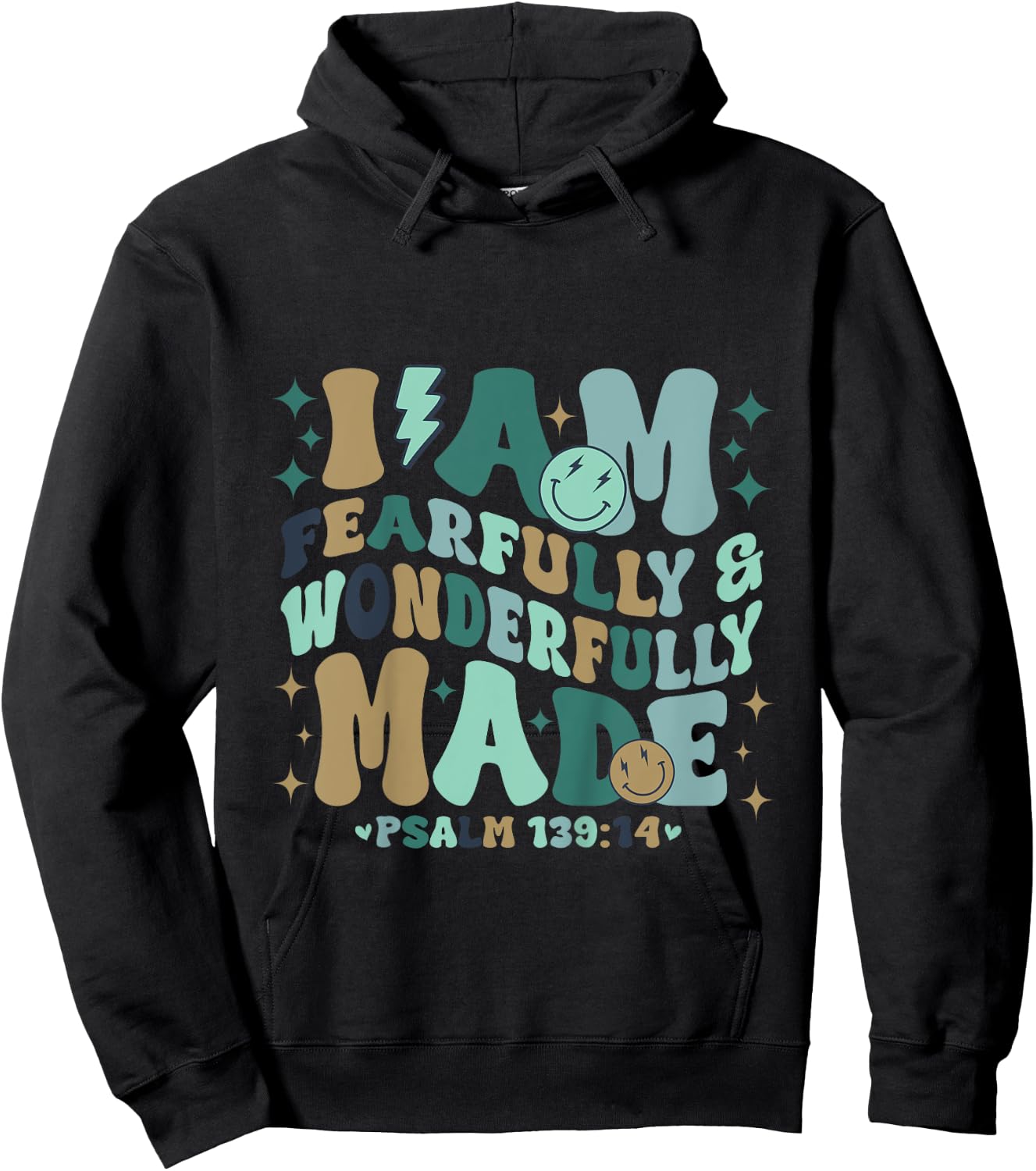 Kids I am Fearfully & Wonderfully Made Retro Bible Verse Kids Hoodie - Hoodie | Black