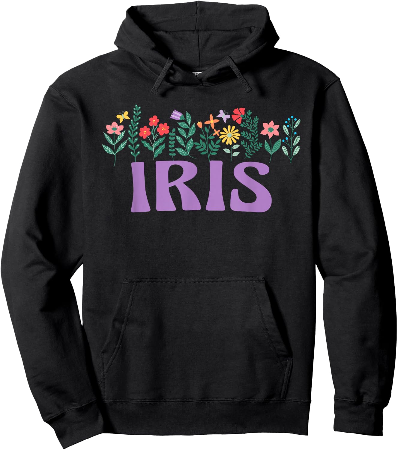 Wildflower Floral IRIS First Name Mother's Day Women Hoodie - Hoodie | Black