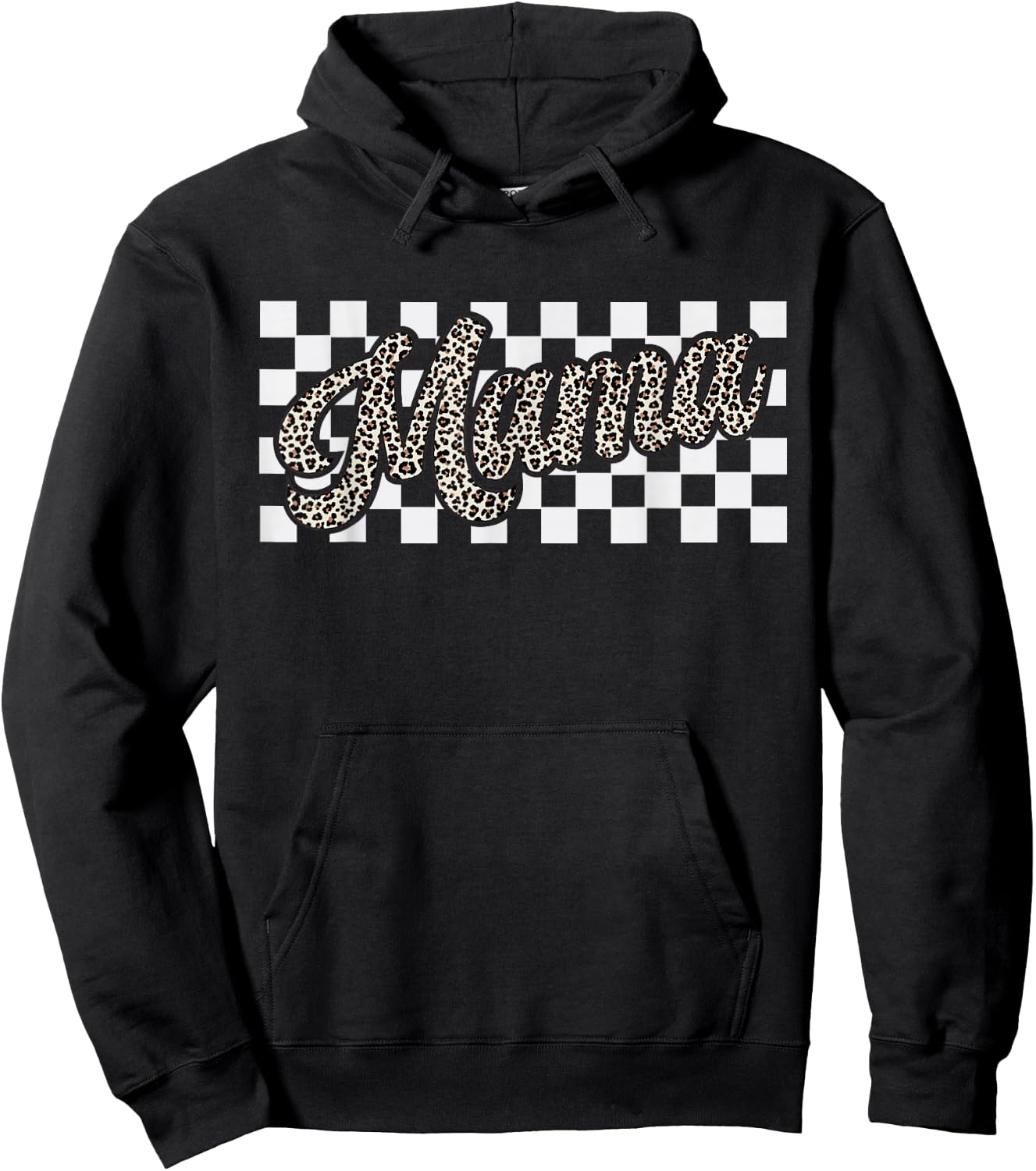 Retro Checkered Mama Leopard Print Mom Mother's Day Gifts Hoodie - Hoodie | Black
