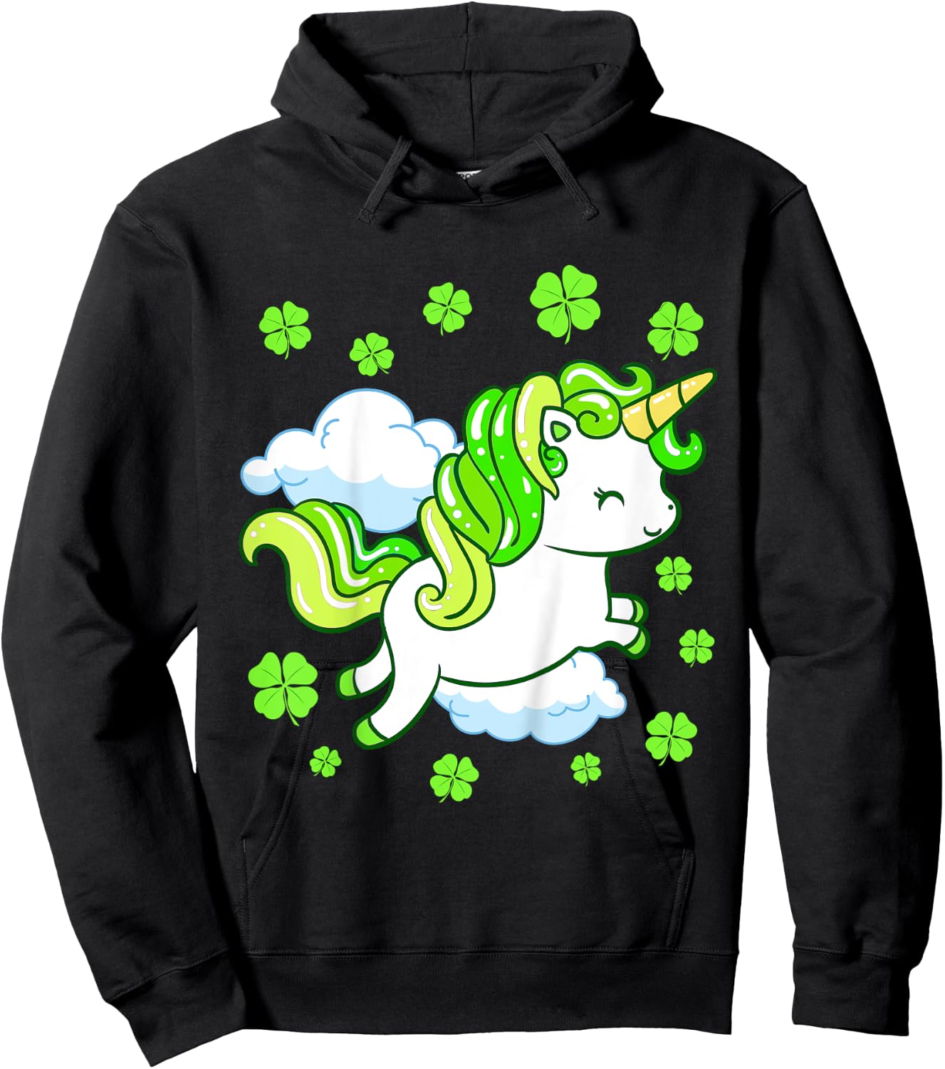 Kids St Patricks Day Unicorn Girls Toddler Shamrock Hoodie - Hoodie | Black