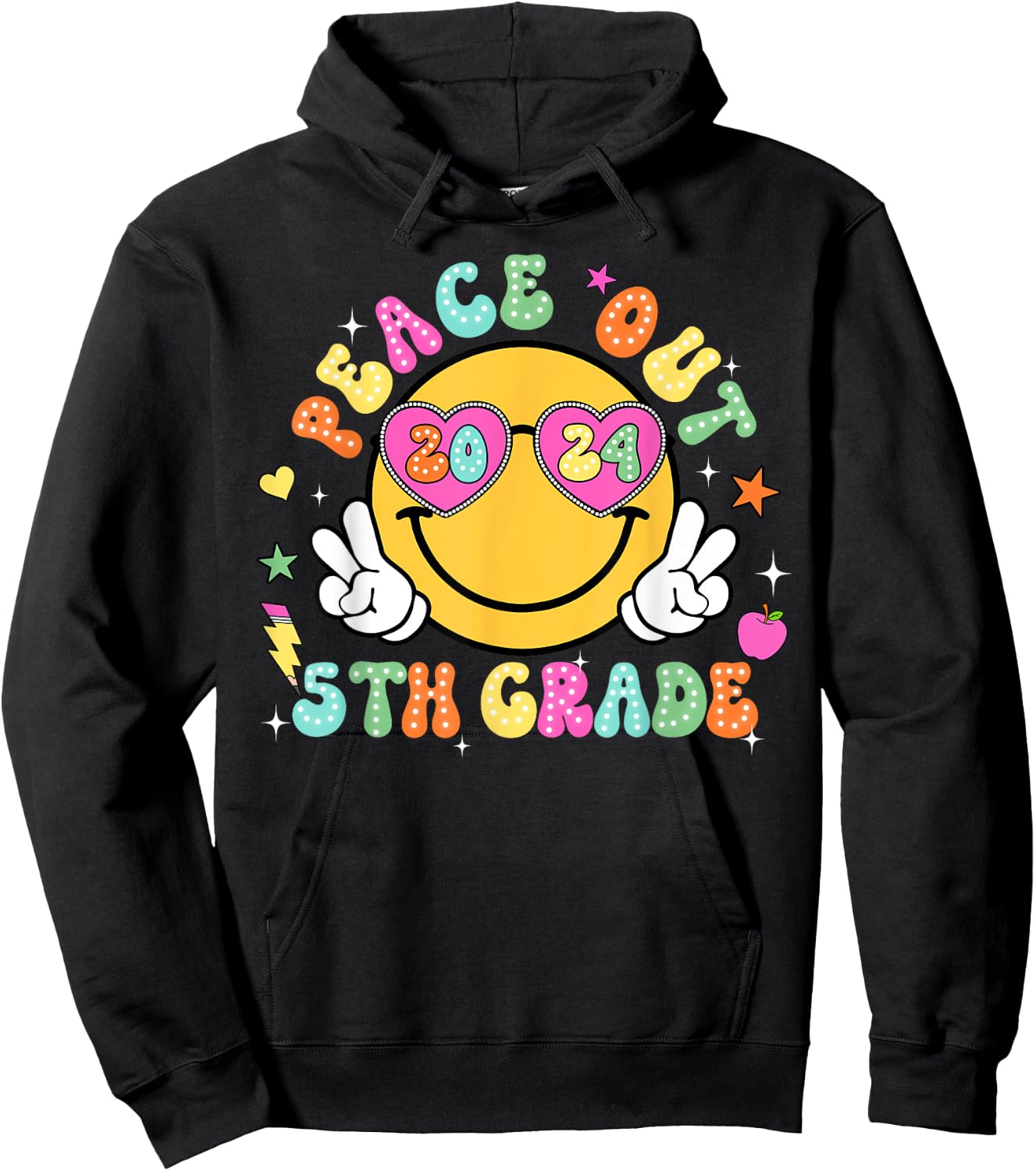 Peace Out Fifth Grade Cute Groovy Last Day of 5th Grade Hoodie - Hoodie | Black