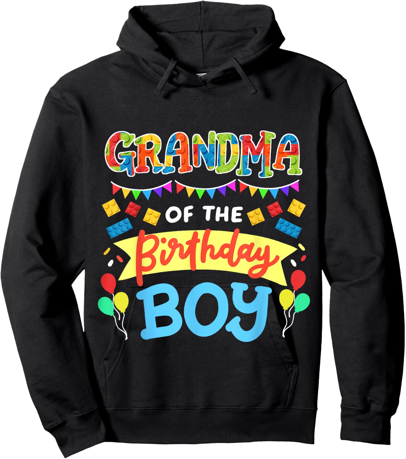 Grandma of the Birthday Boy Building Blocks Bricks Family Hoodie - Hoodie | Black