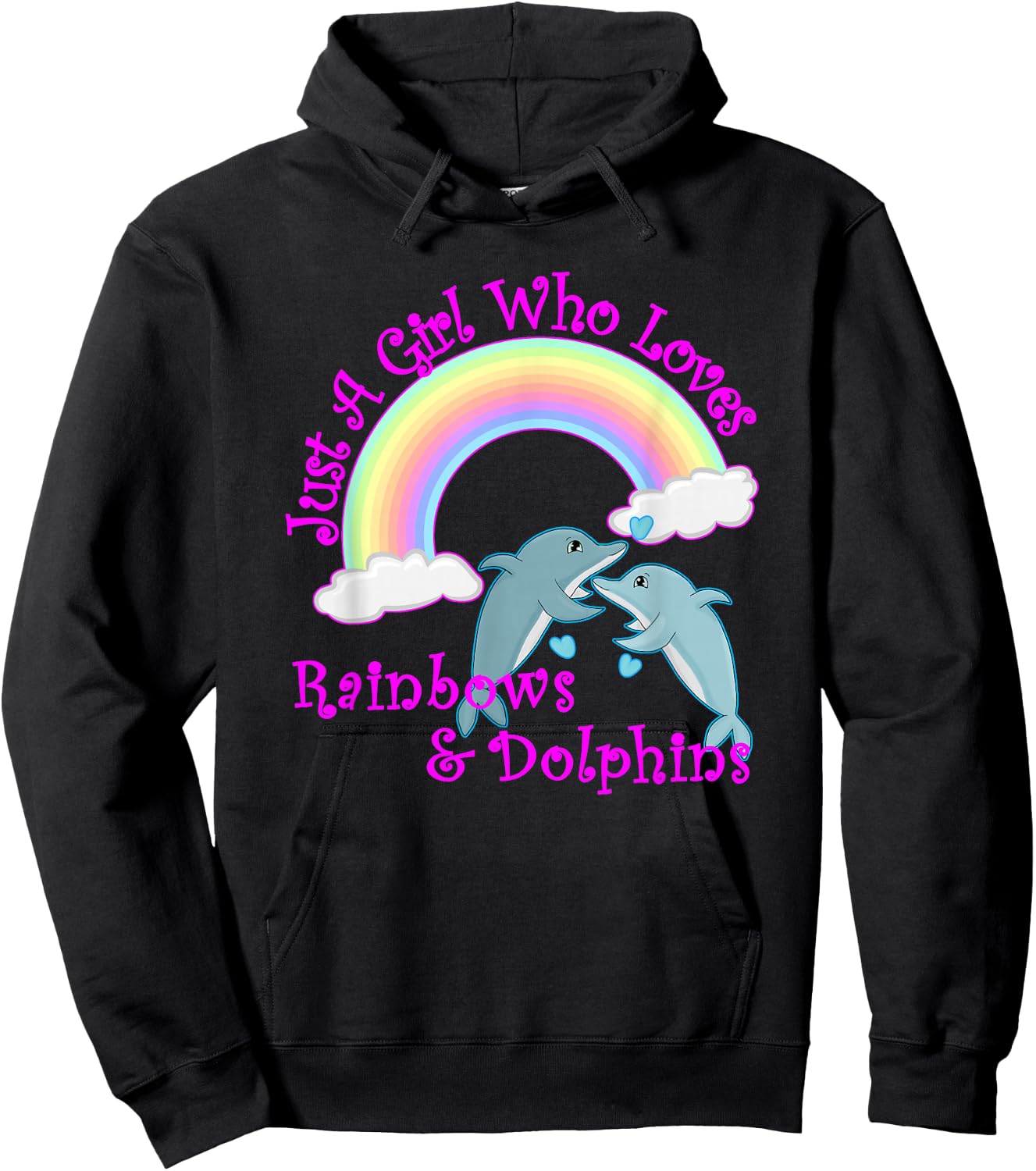 Girl Who Loves Rainbows & Dolphins Hoodie - Hoodie | Black