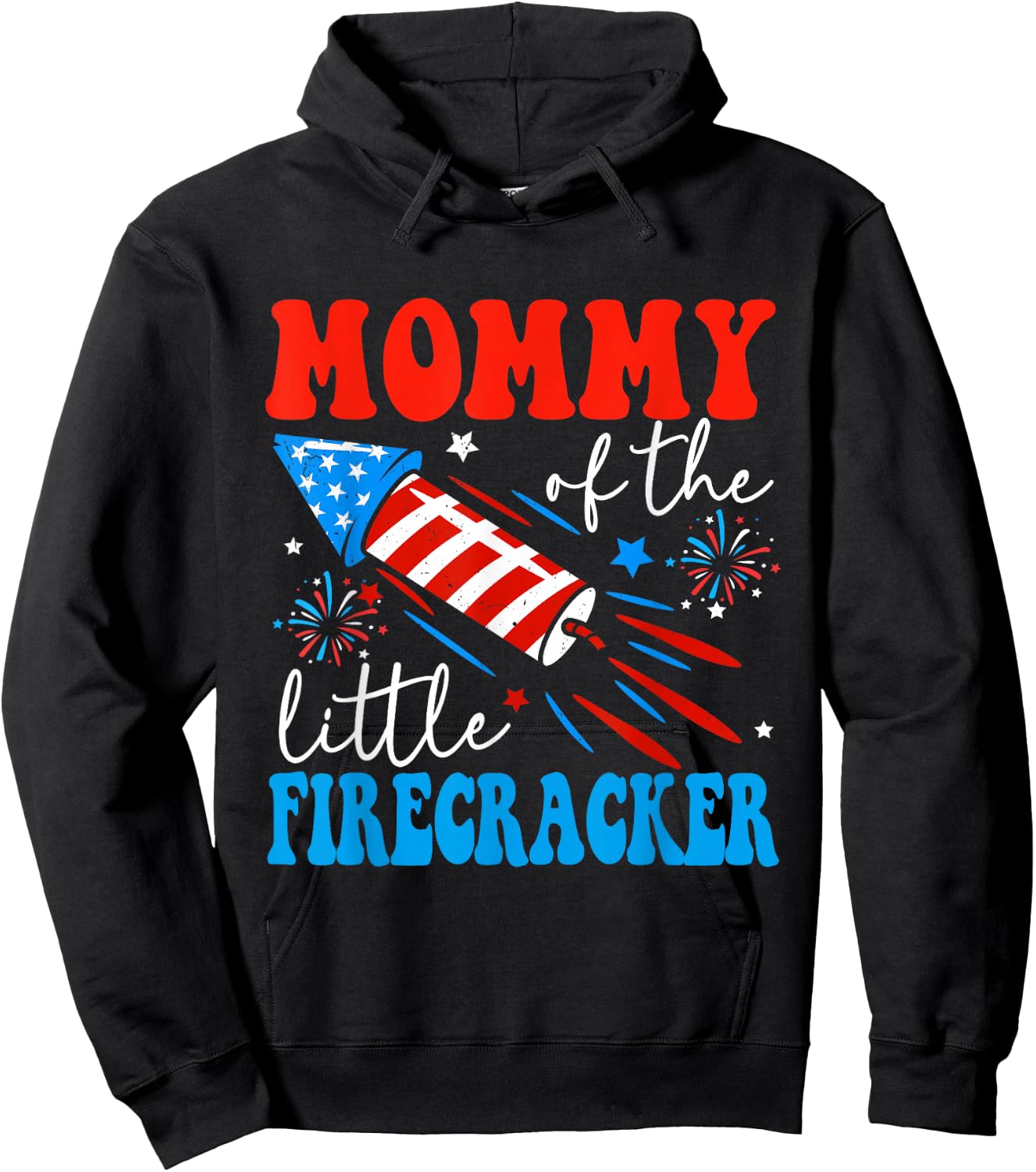 Mommy Of The Little Firecracker 4th of July Birthday Party Hoodie - Hoodie | Black