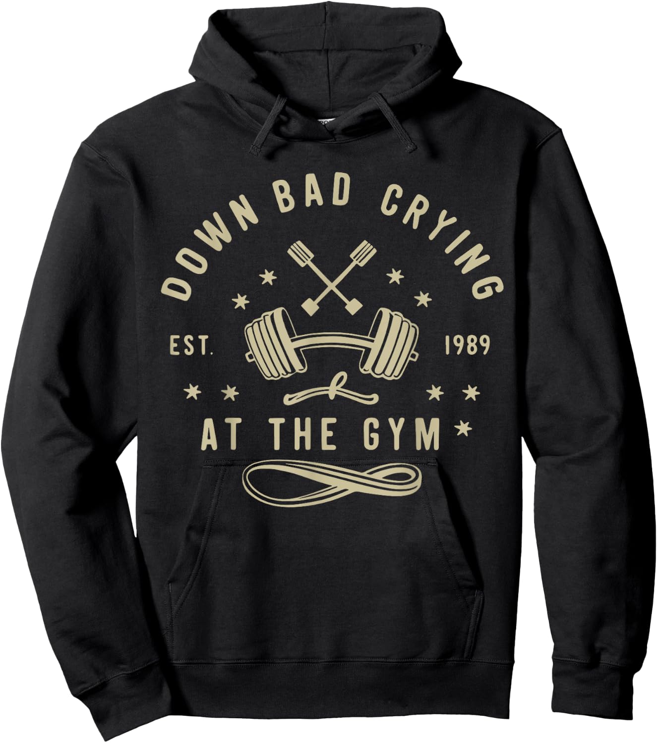 Down Bad Crying At The Gym, Funny Workout Gym Weightlifting Hoodie - Hoodie | Black