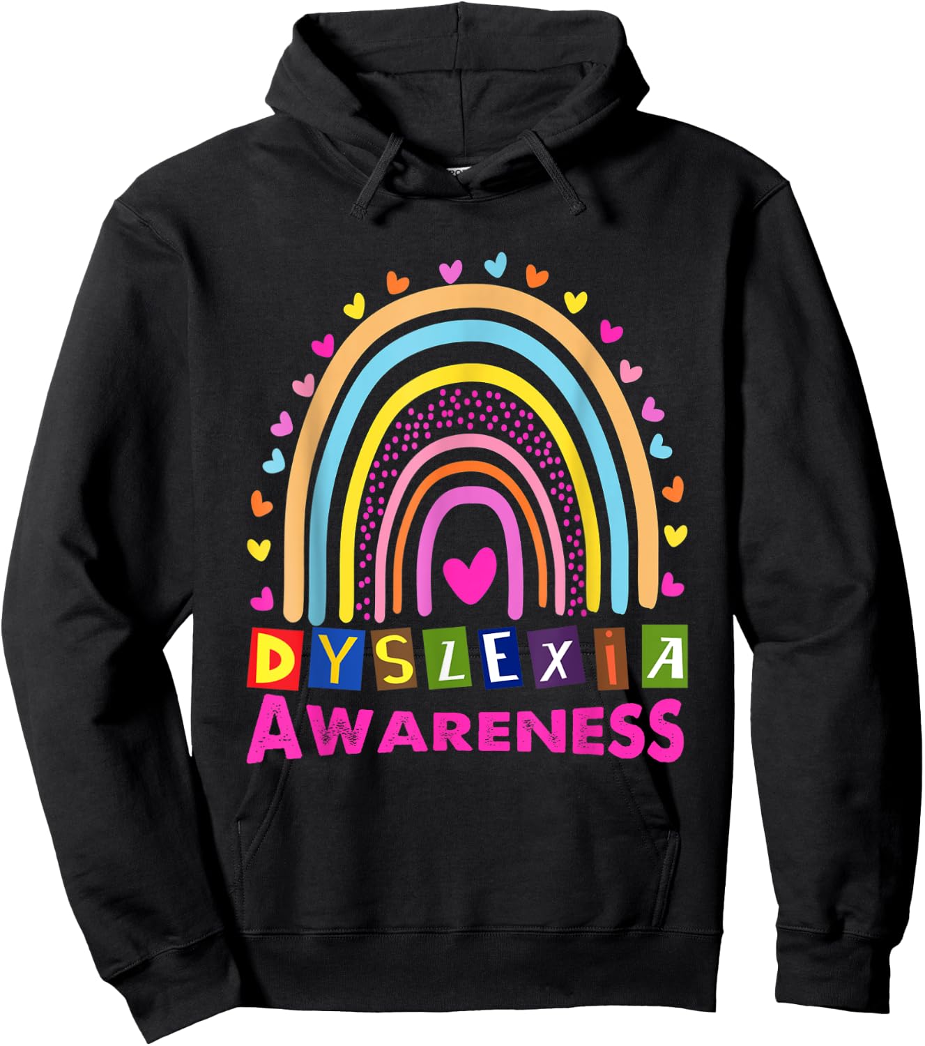 Dyslexia Awareness Month Rainbow Cute Graphic Hoodie - Hoodie | Black