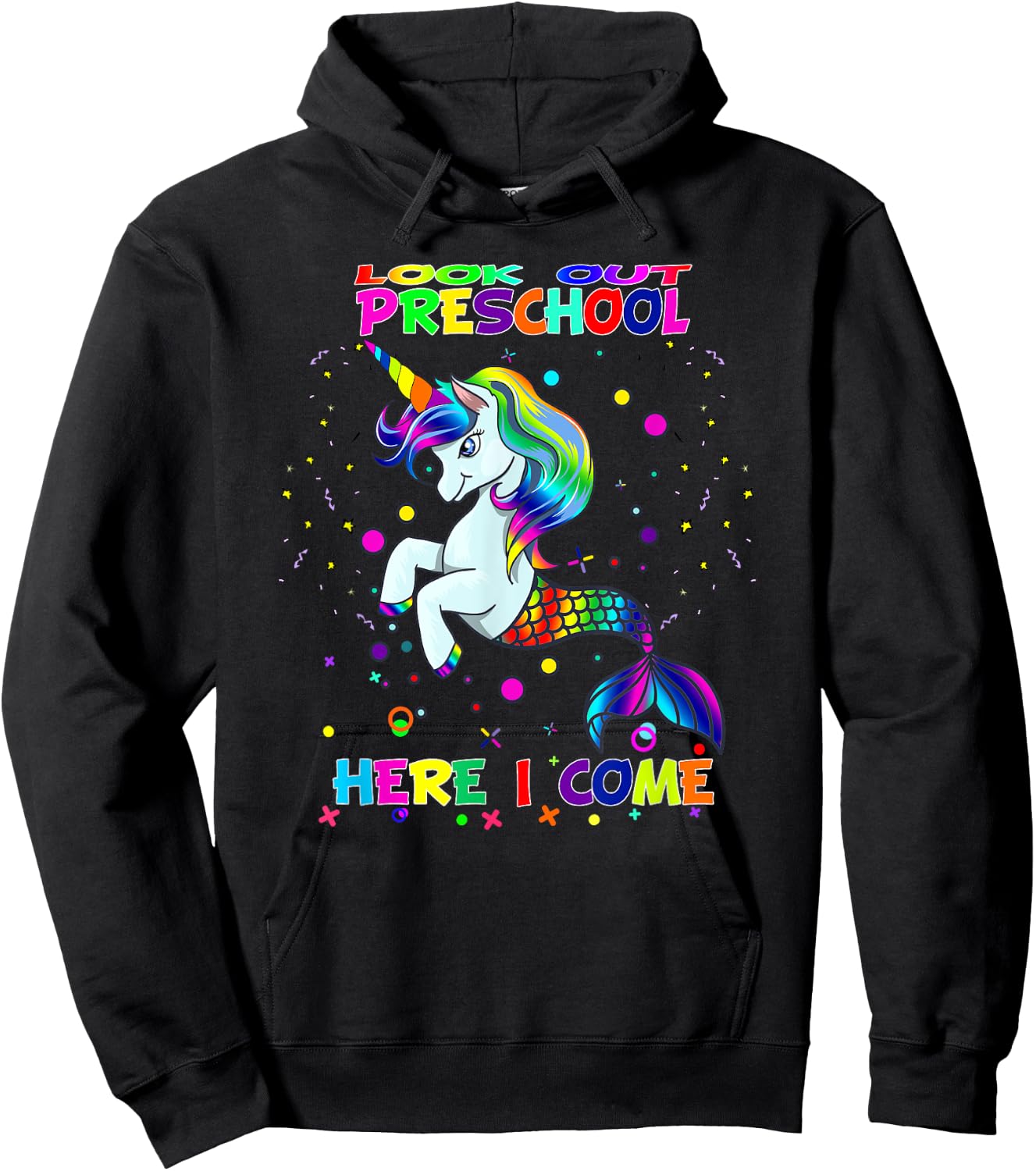 Look Out Preschool Here I Come Kids Mermicorn Unicorn Hoodie - Hoodie | Black
