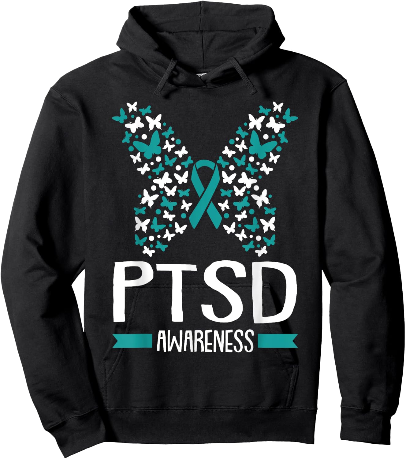 PTSD Awareness Post Traumatic Stress Disorder Ribbon Warrior Hoodie - Hoodie | Black