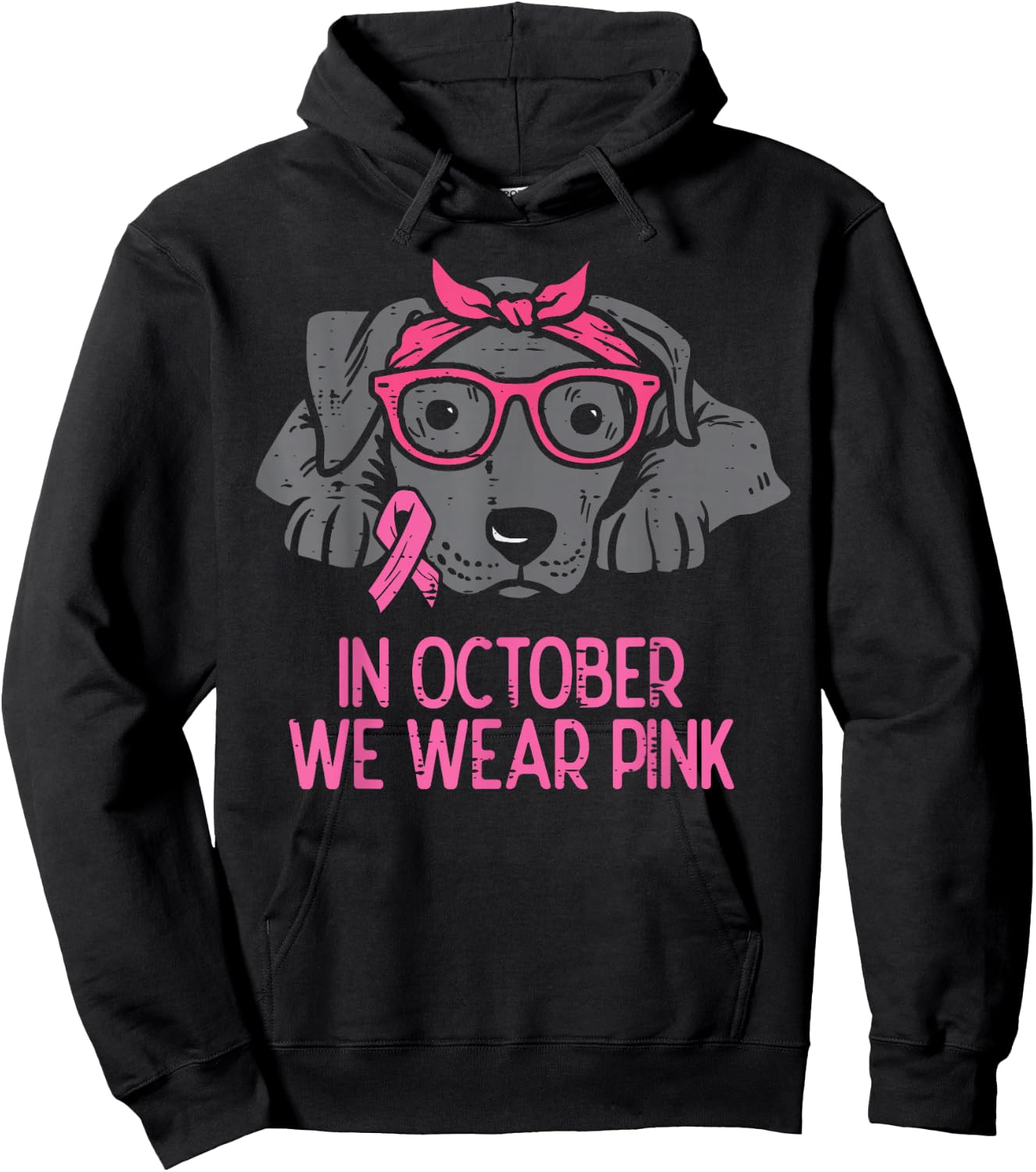 In October We Wear Pink Pitbull Dog Breast Cancer Awareness Hoodie - Hoodie | Black