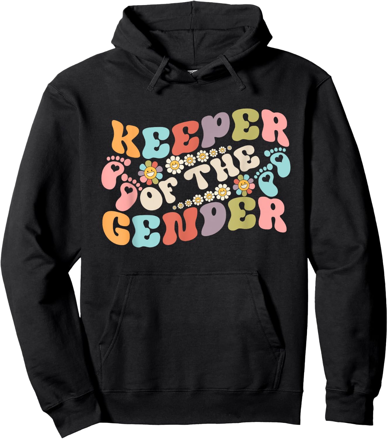 Gender Reveal Keeper of the Gender Groovy Flower Retro Hoodie - Hoodie | Black