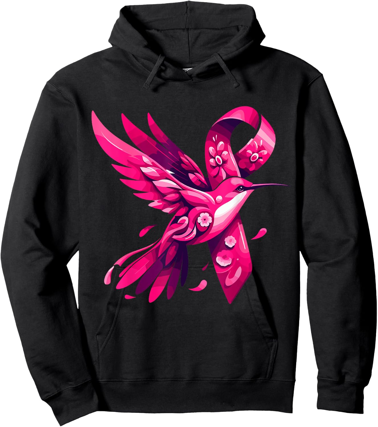 Hummingbird Flower Pink Ribbon Breast Cancer Awareness Hoodie - Hoodie | Black