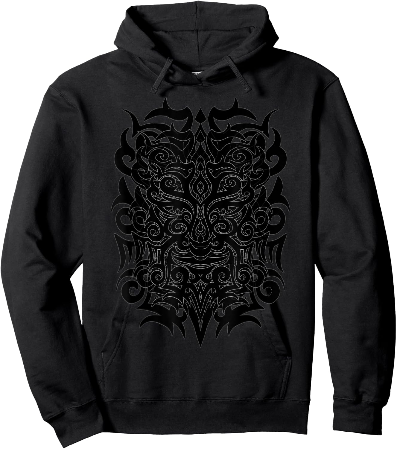 Tribal Maori Tattoo Style Warrior Face Tribal Hoodie - Hoodie | Black