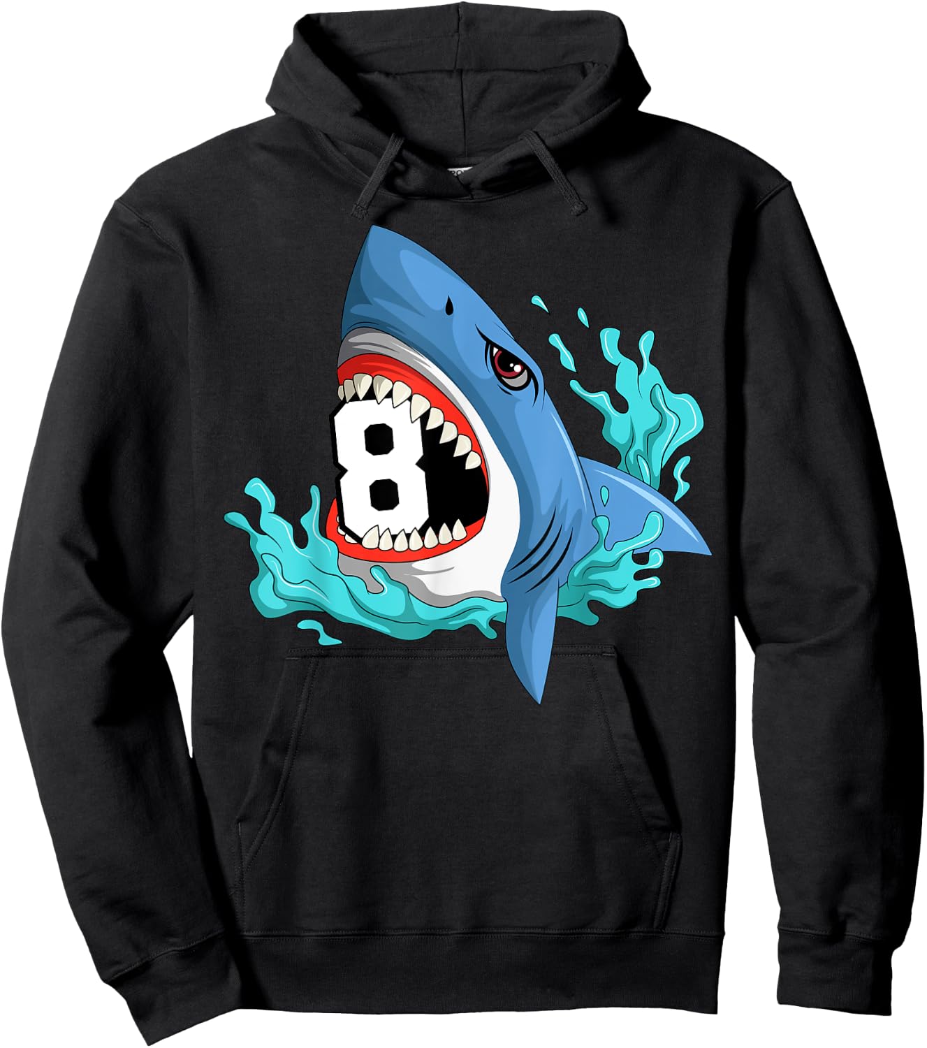 8 Shark Birthday Animal Themed Bday Party Celebration Hoodie - Hoodie | Black