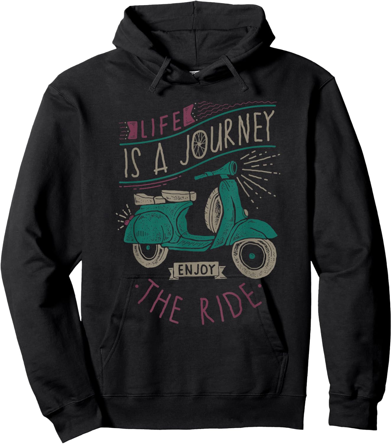 Life Is A Journey Enjoy The Ride Moped Vintage Retro Scooter Hoodie - Hoodie | Black