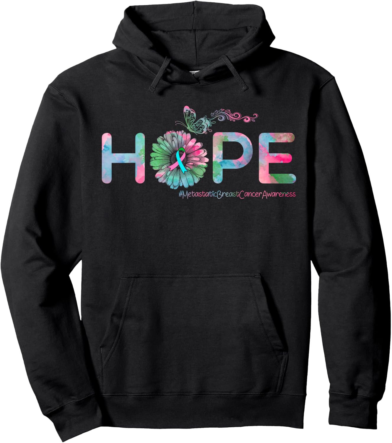 HOPE Butterfly Metastatic Breast Cancer Awareness Hoodie - Hoodie | Black