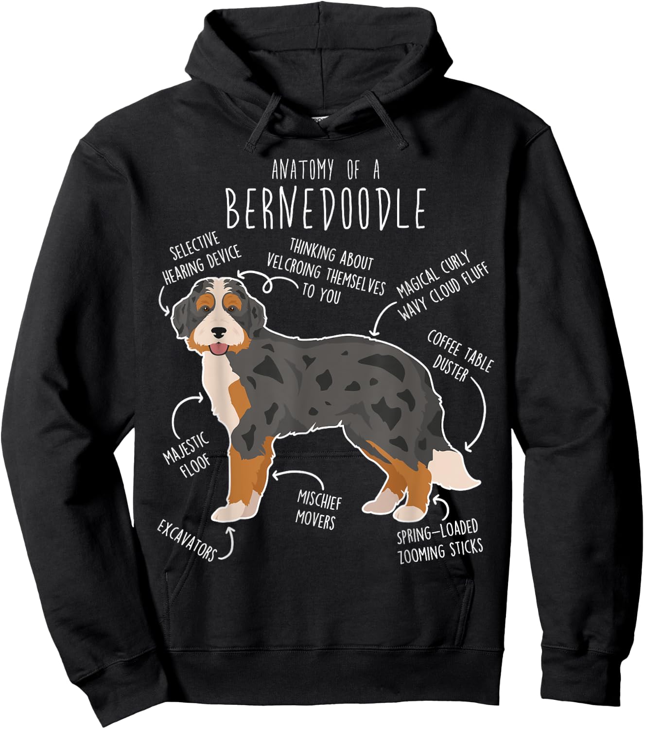 Bernedoodle Dog Anatomy, Black Merle Tri Cute Funny Pet Mom Women Girls Kids Hoodie - Hoodie | Black