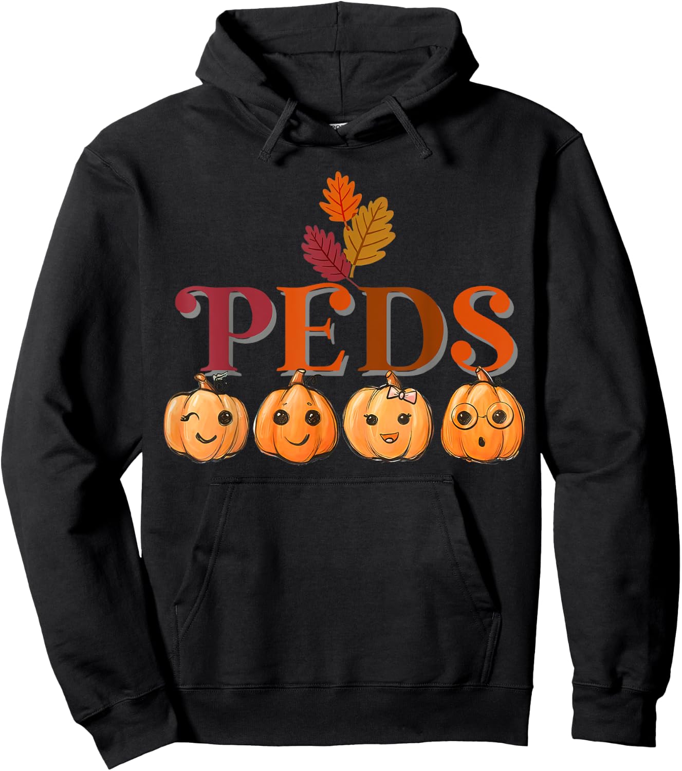 Peds Cute Pumpkin Fall Thanksgiving Pediatric Nurse Retro Hoodie - Hoodie | Black