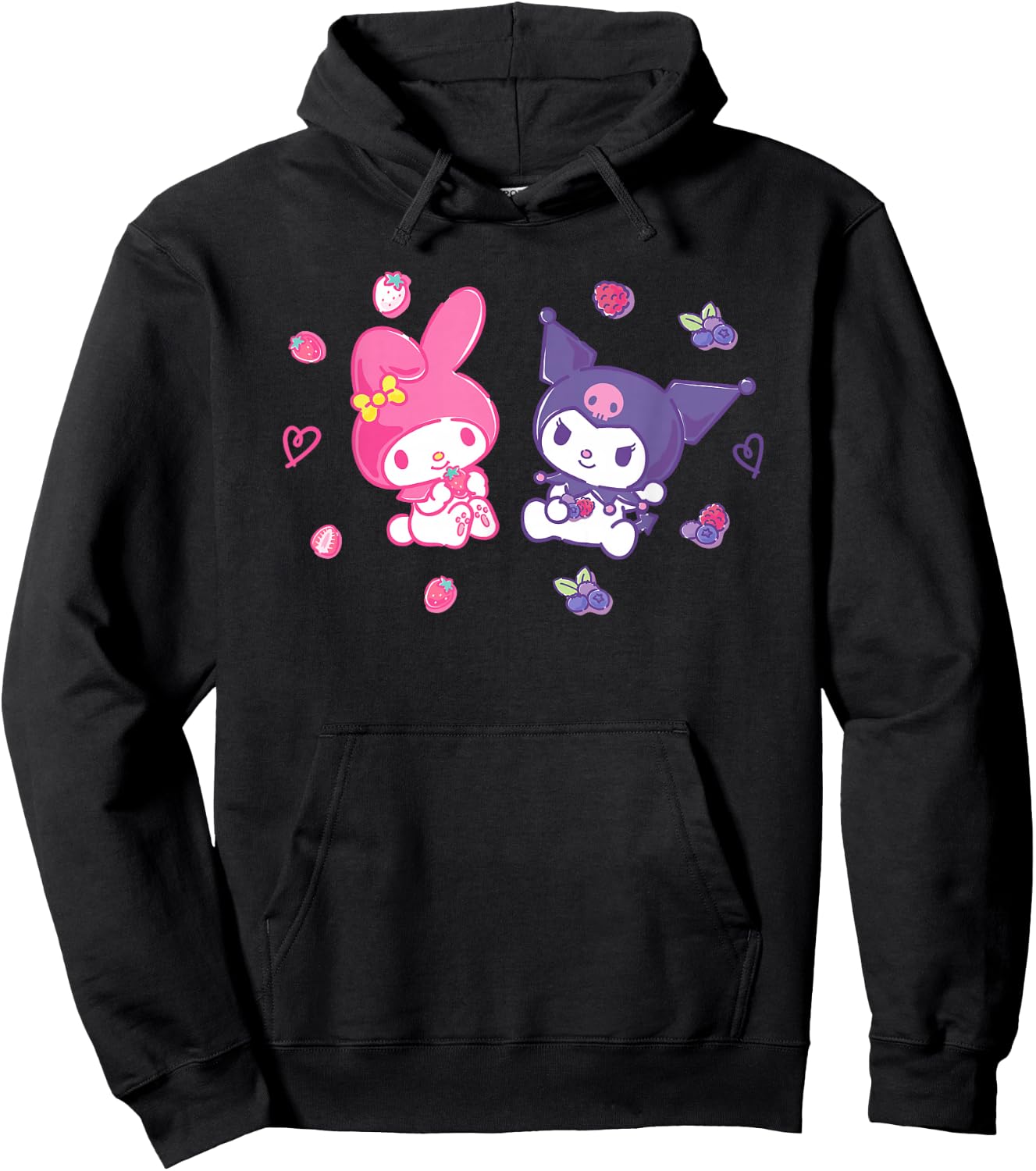 Sanrio Kuromi and My Melody Berries , Small, Black Hoodie - Hoodie | Black
