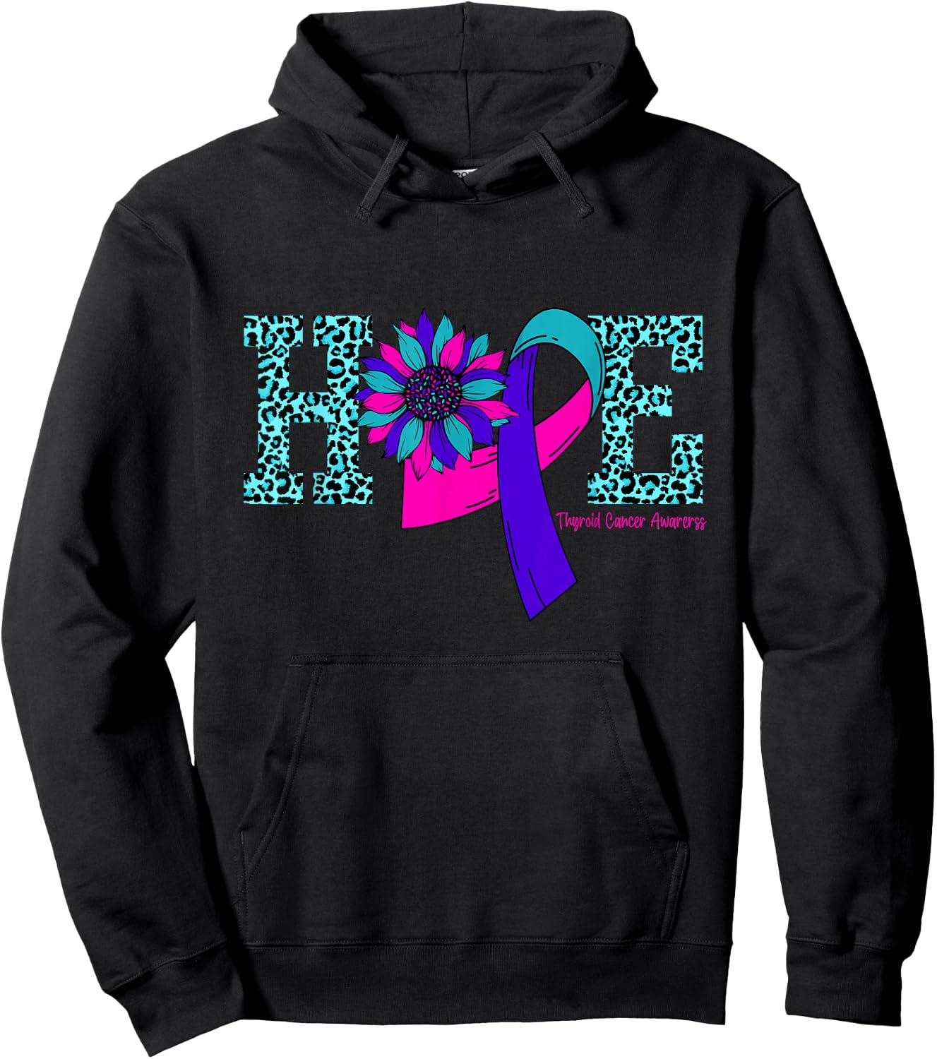 Thyroid Cancer Hope Ribbon Leopard Thyroid Awareness Hoodie - Hoodie | Black