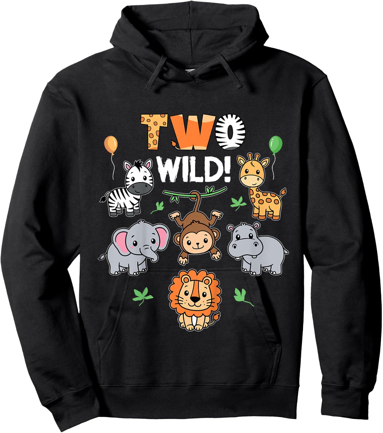 Kids 2nd Birthday Boy Girl Two Wild Jungle Zoo Animals Birthday Hoodie - Hoodie | Black