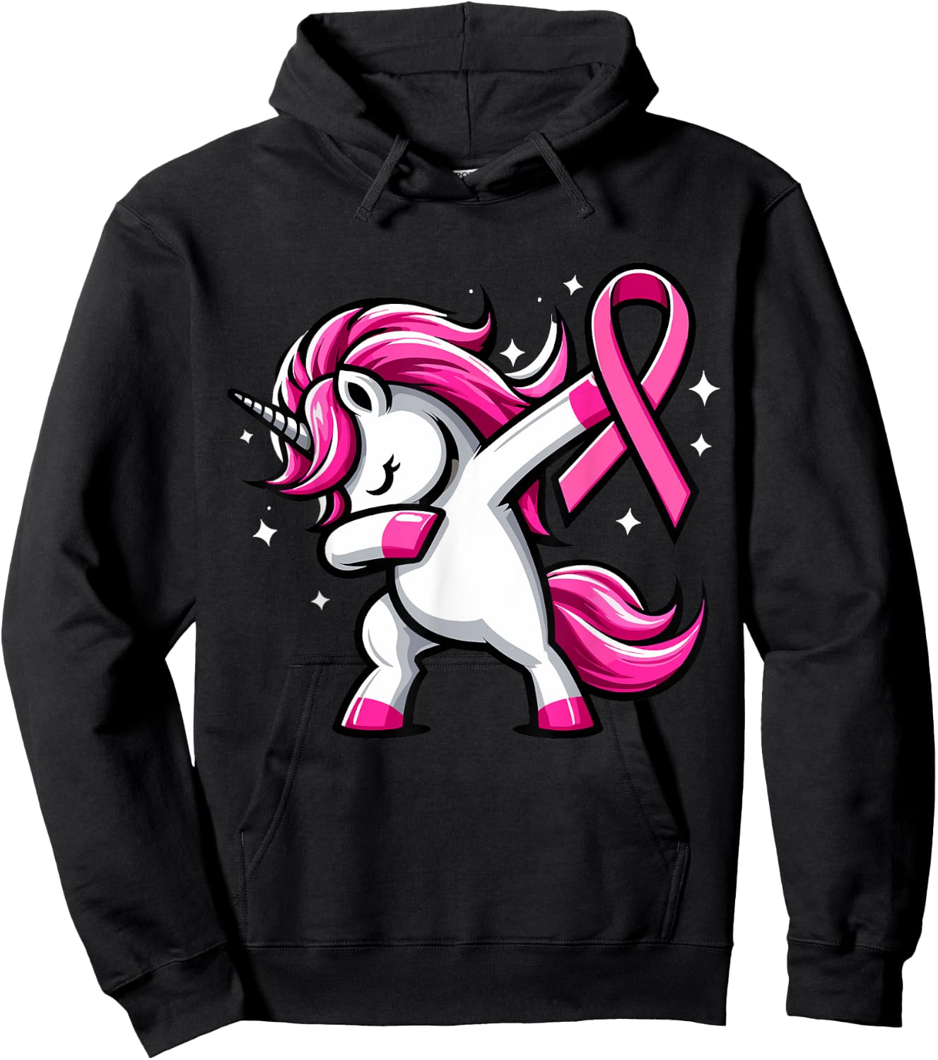Pink Ribbon Unicorn Breast Cancer Awareness for Girls Kids Hoodie - Hoodie | Black