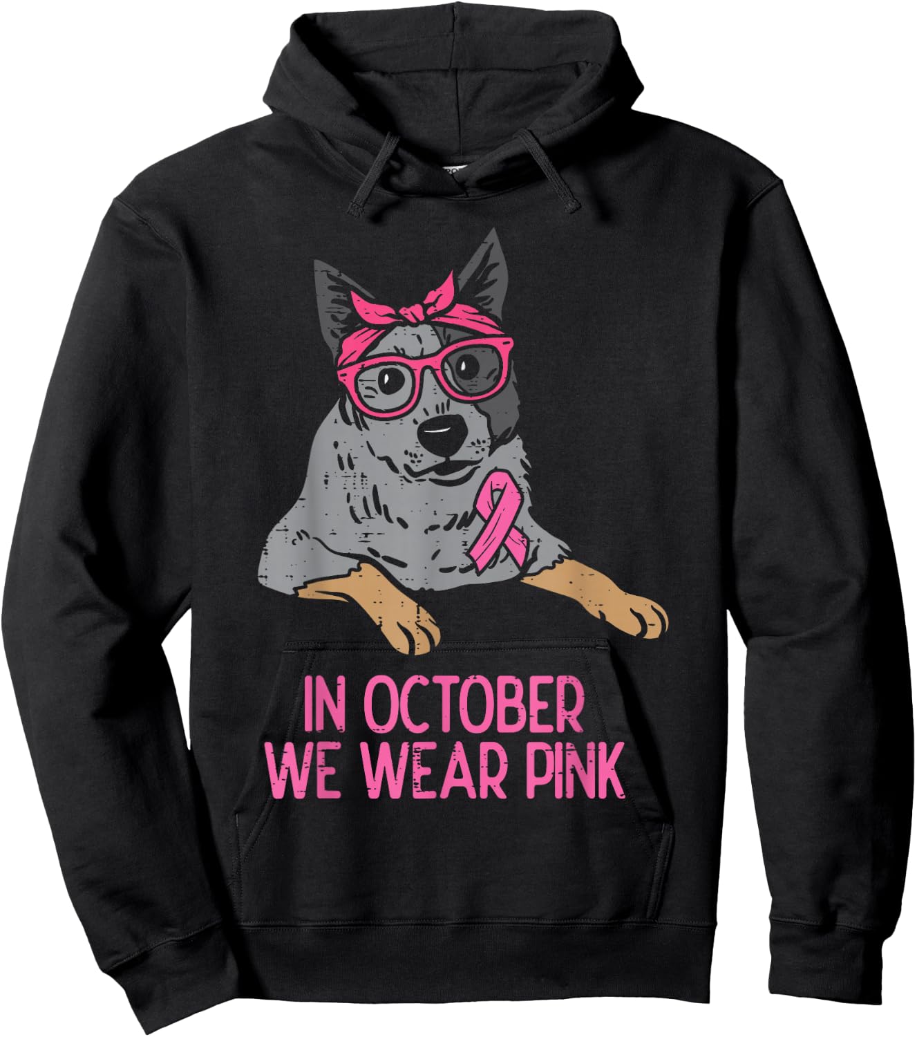 In October We Wear Pink Heeler Dog Breast Cancer Awareness Hoodie - Hoodie | Black