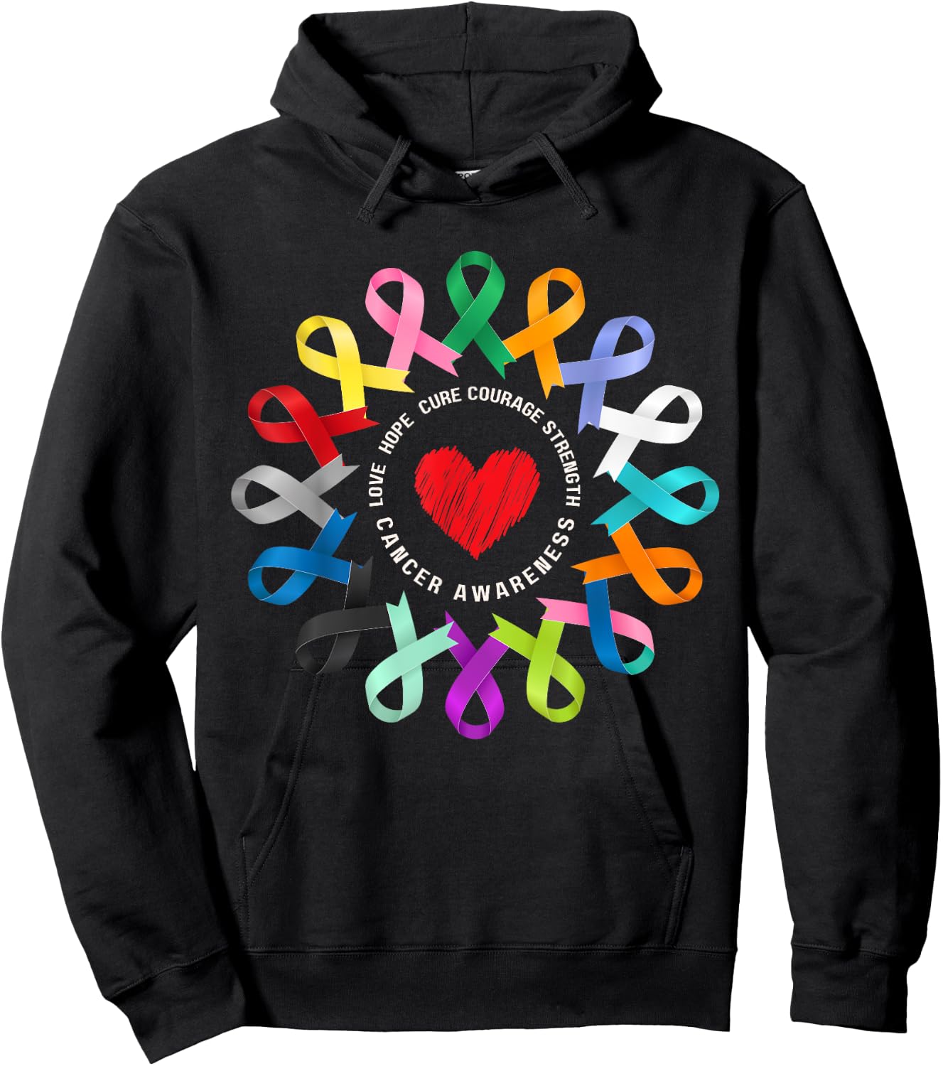 All Cancer Matters Awareness Fight Heart Ribbon Support Hoodie - Hoodie | Black