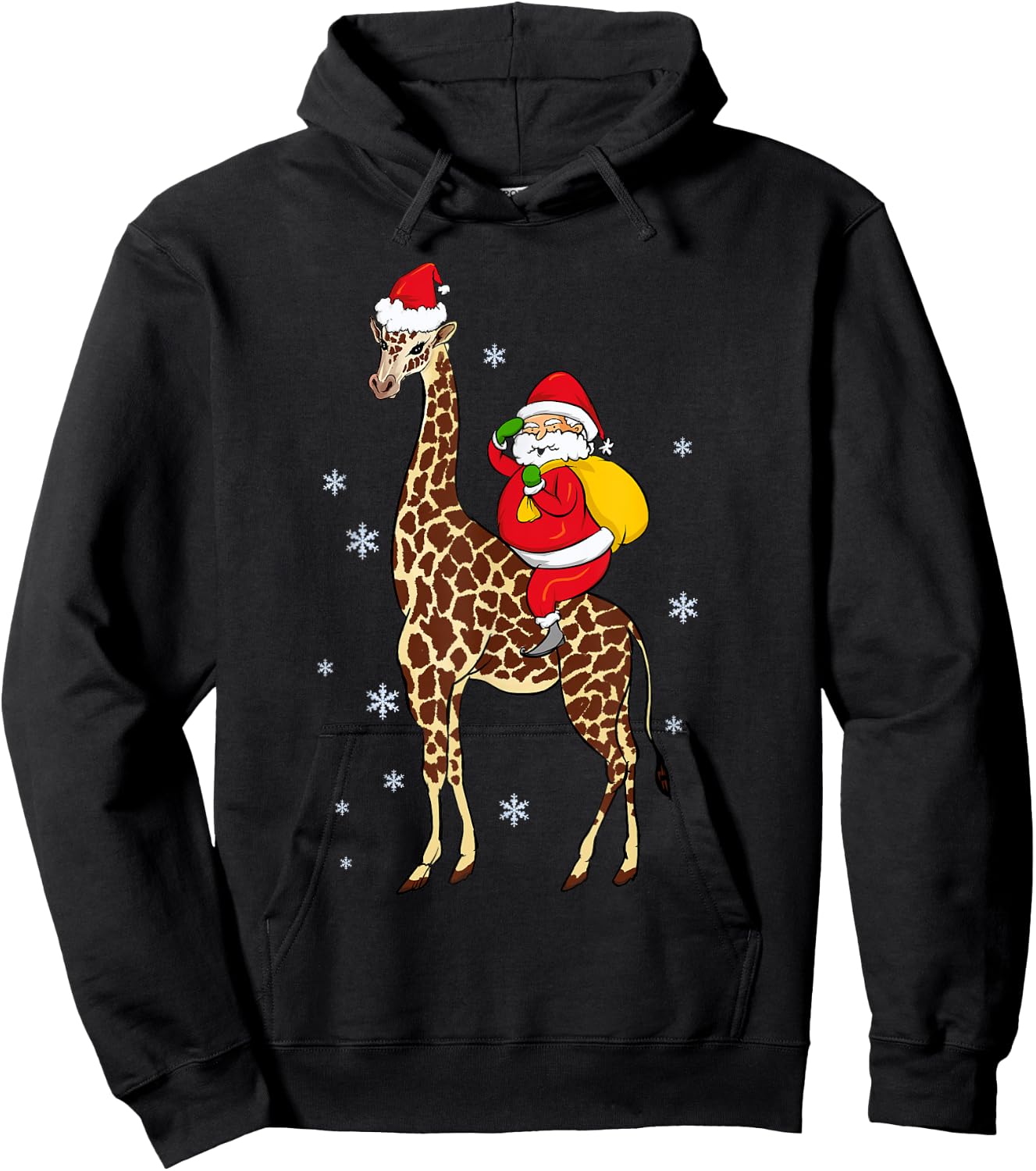 Funny Santa Giraffe Christmas Pajama Gift Women Kids Hoodie - Hoodie | Black
