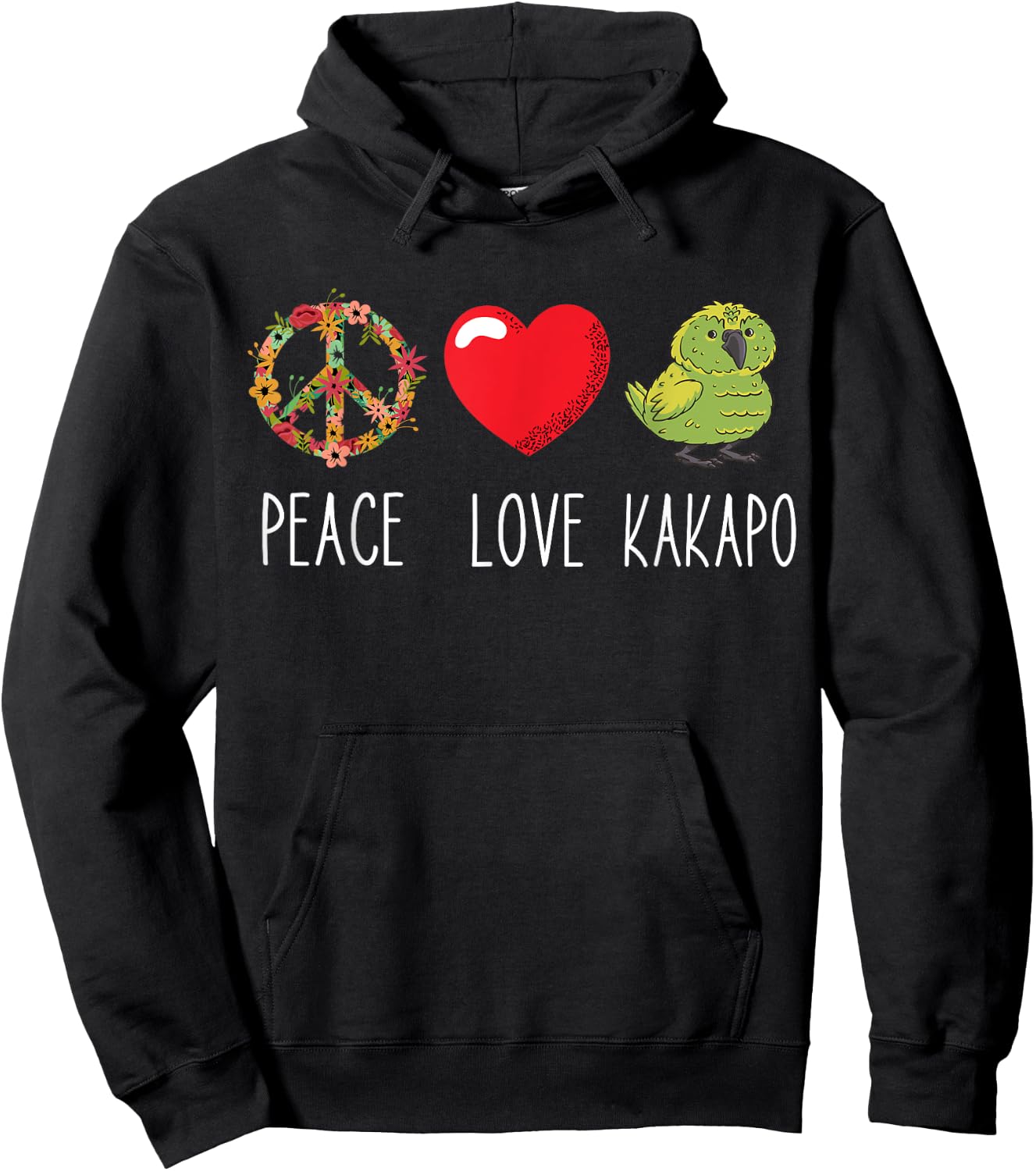 Kakapo Bird Kakapo Parrot Love Peace New Zealand Kakapo Hoodie - Hoodie | Black
