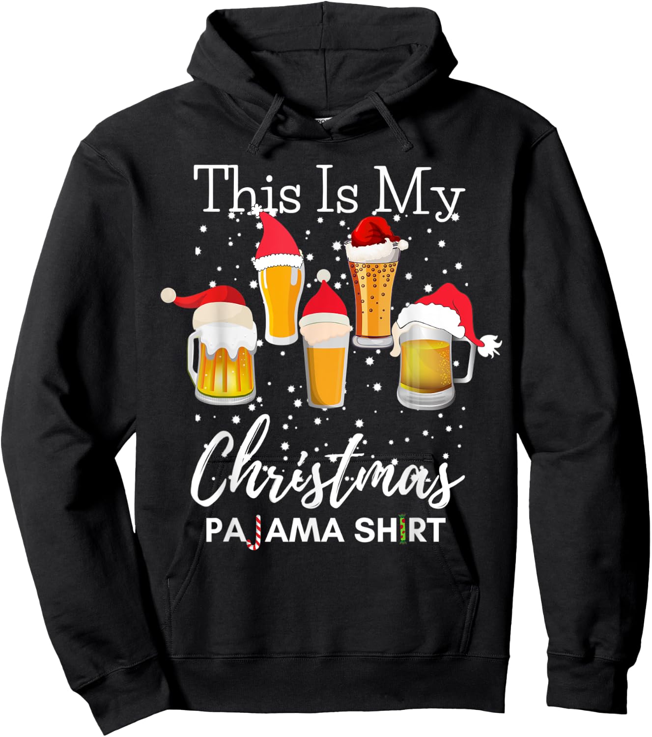 This Is My Christmas Pajama Beer Drinking Santa Funny Hoodie - Hoodie | Black